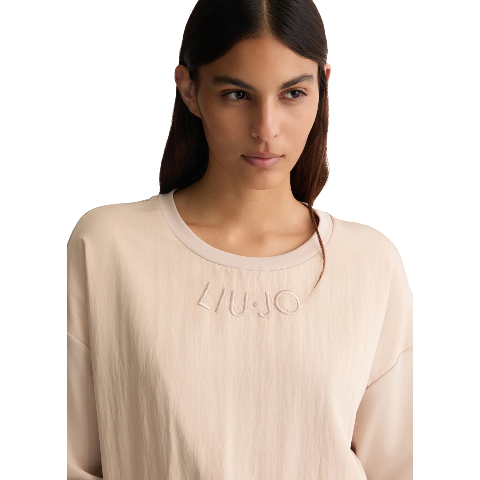 Felpa Donna con logo ricamato sur ton Beige - Image 4