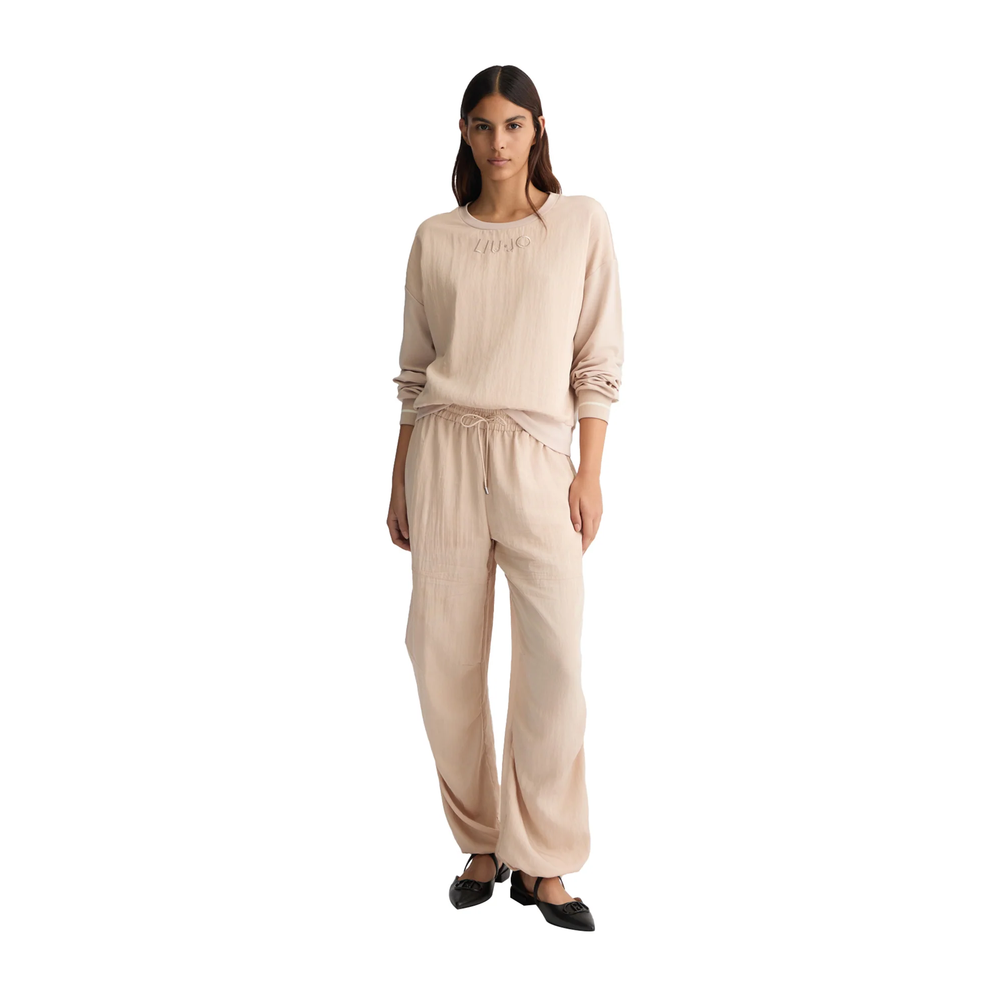 Felpa Donna con logo ricamato sur ton Beige - Image 5
