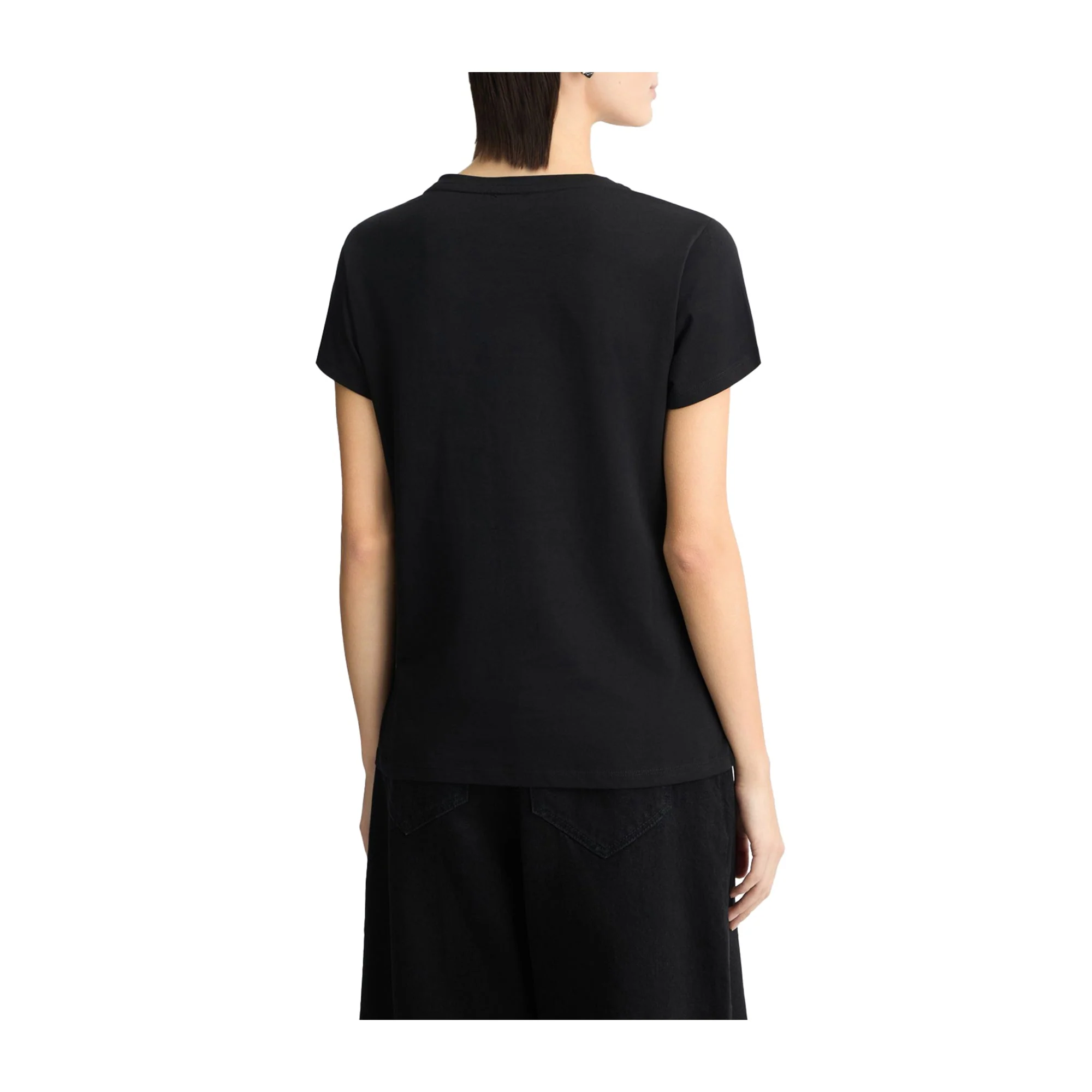 T-shirt Donna Nera stampa logo strass - Image 4