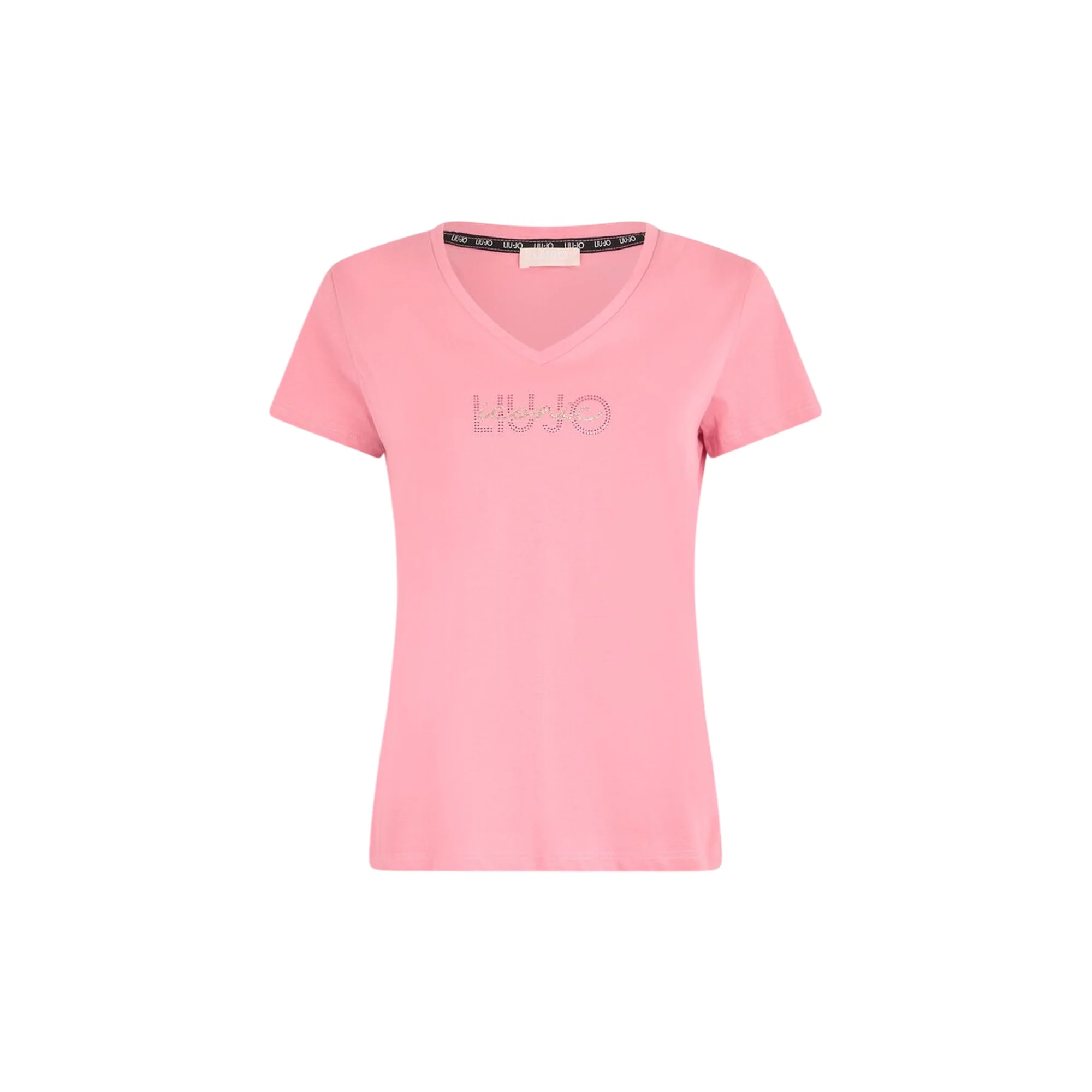 T-shirt Rosa da Donna con scollo a V e strass