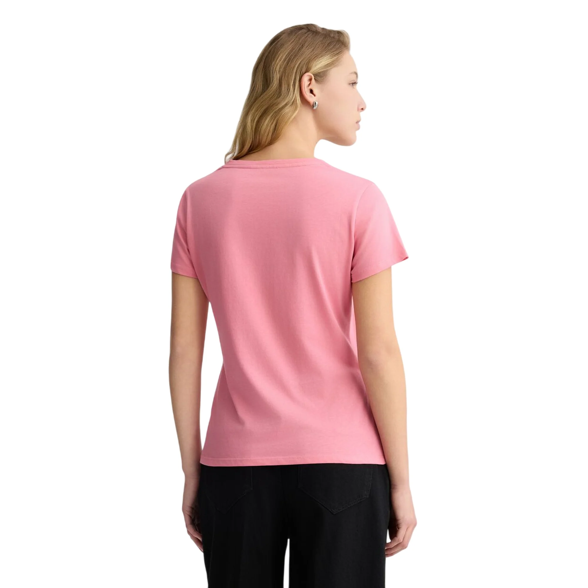 T-shirt Rosa da Donna con scollo a V e strass - Image 3