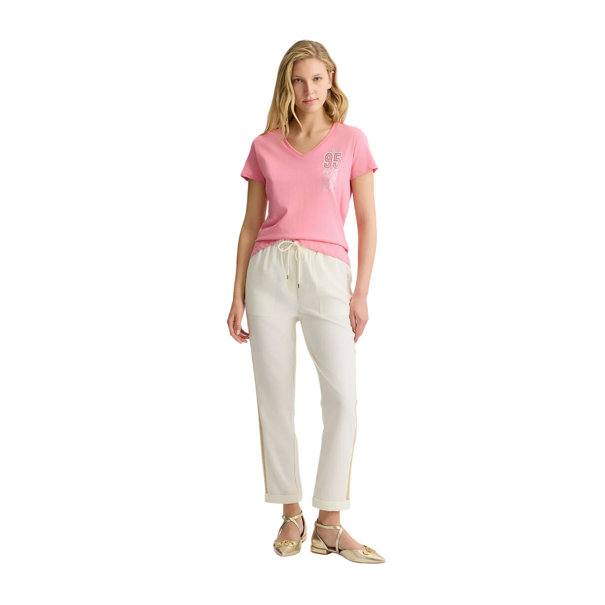 T-shirt Rosa da Donna con scollo a V e stampa - Image 4