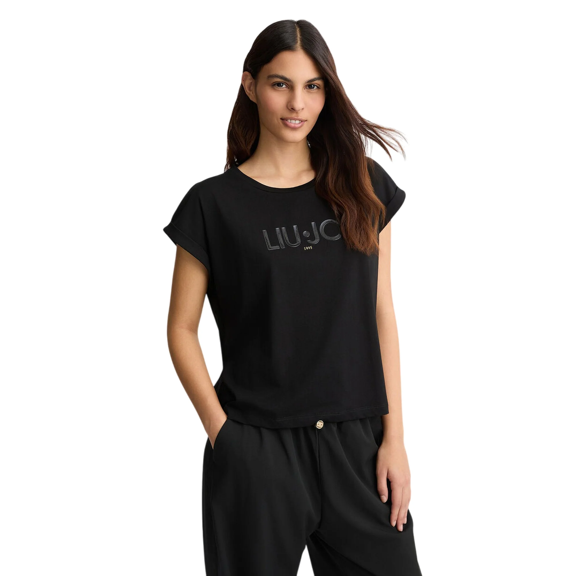 T-shirt Donna in cotone con logo Nero - Image 2