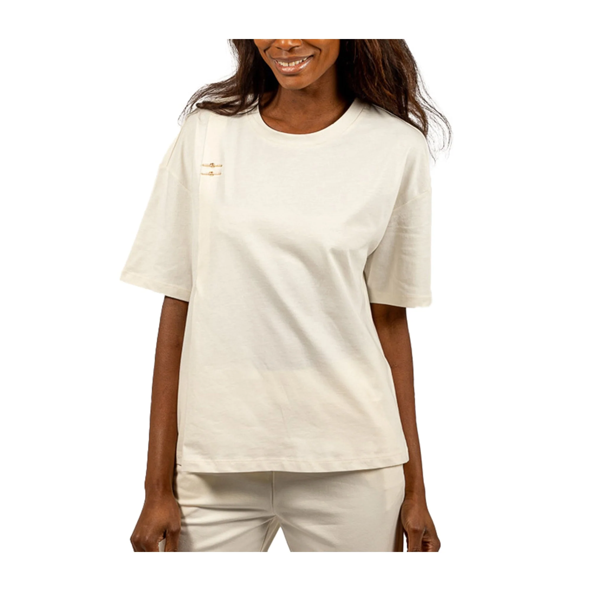 T-shirt Donna over bianca con applicazione