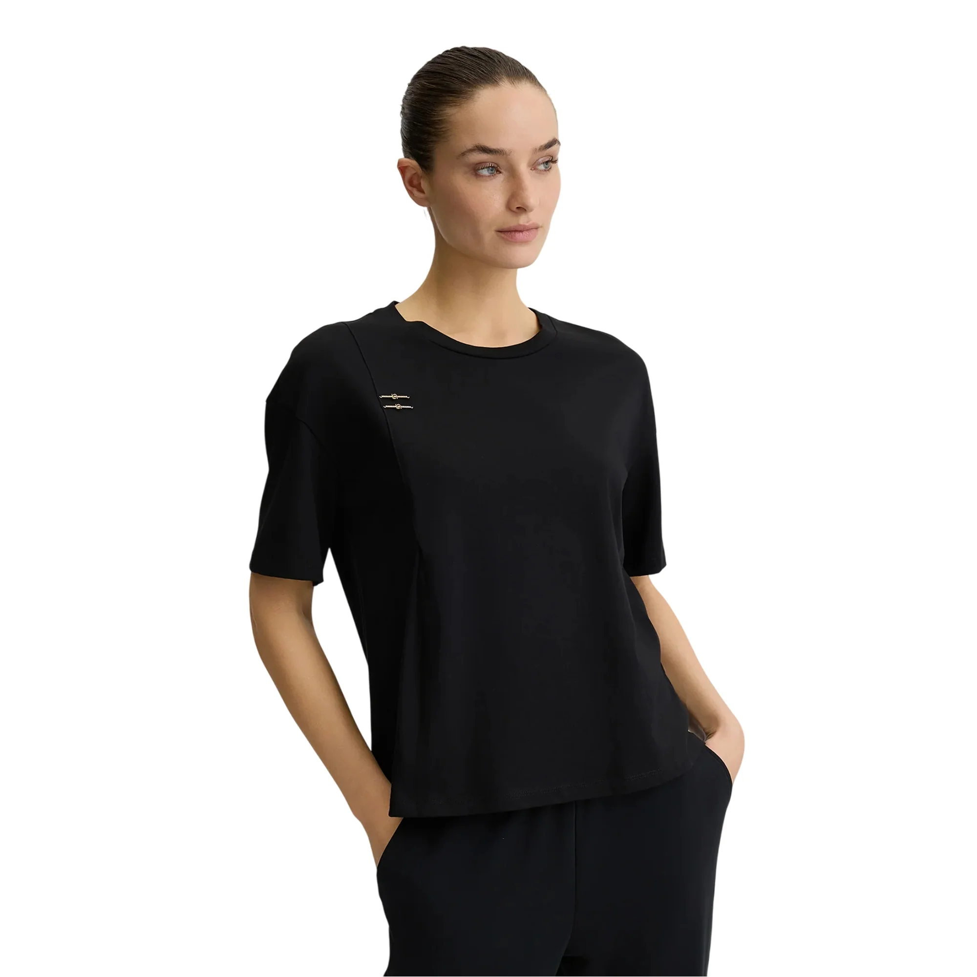 T-shirt Donna over nera con applicazione - Image 2