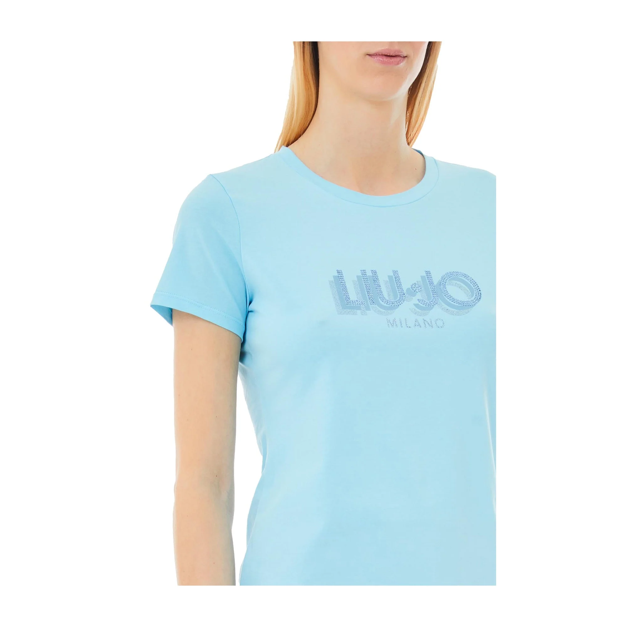 T-shirt Donna slim con logo strass Azzurro - Image 3