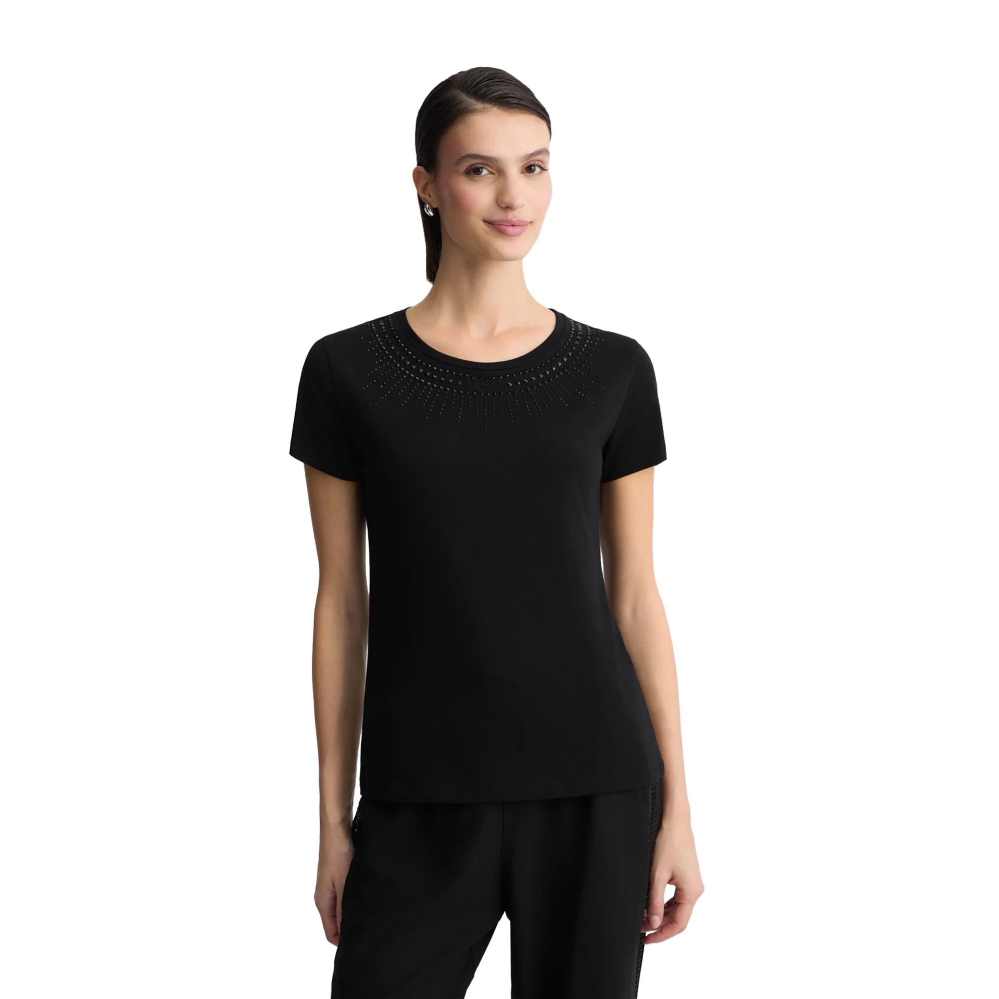 T-shirt Donna con strass a collana Nero - Image 2