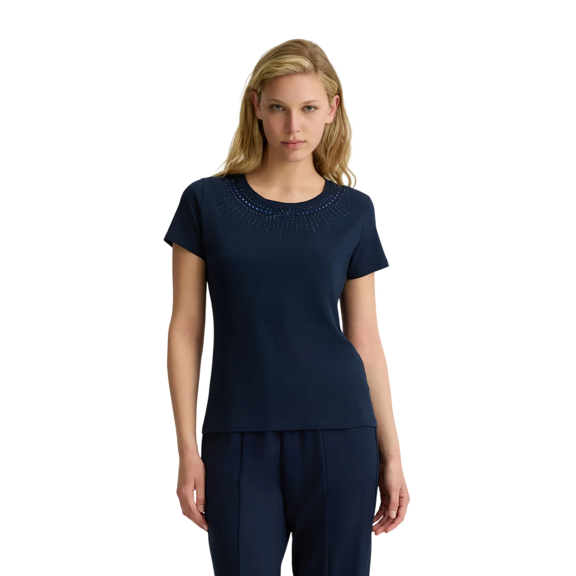 T-shirt Donna con strass a collana Blu