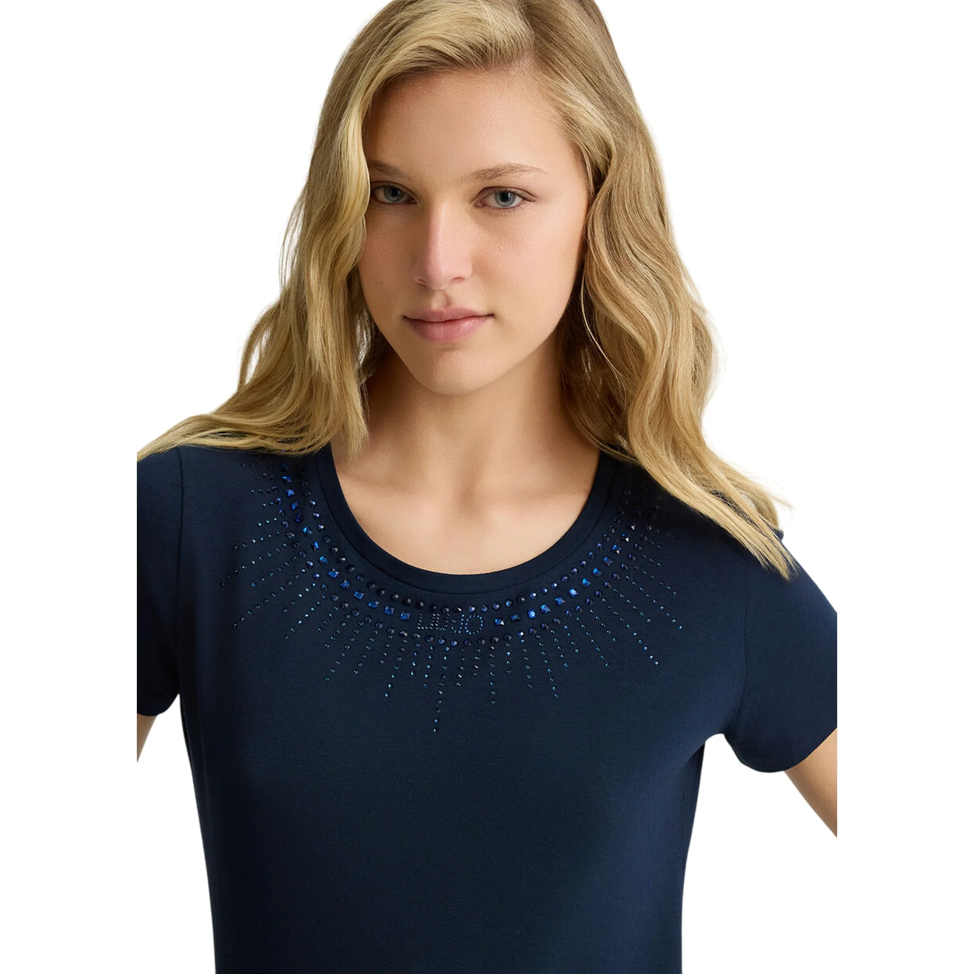 T-shirt Donna con strass a collana Blu - Image 3