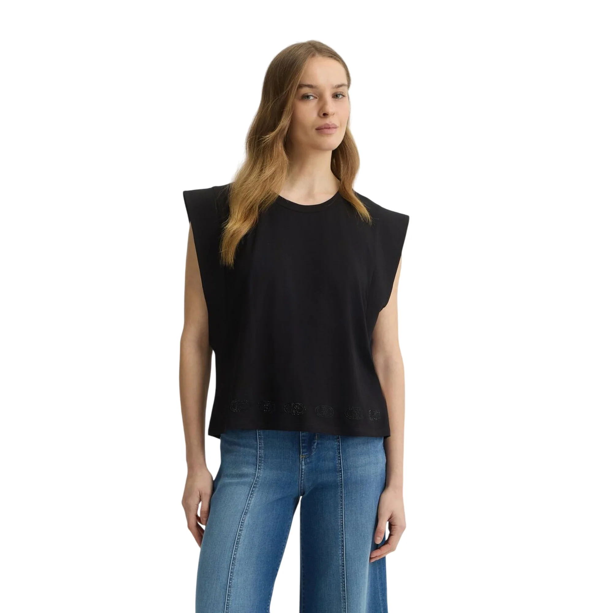 Top Nero da donna con logo strass al fondo - Image 2