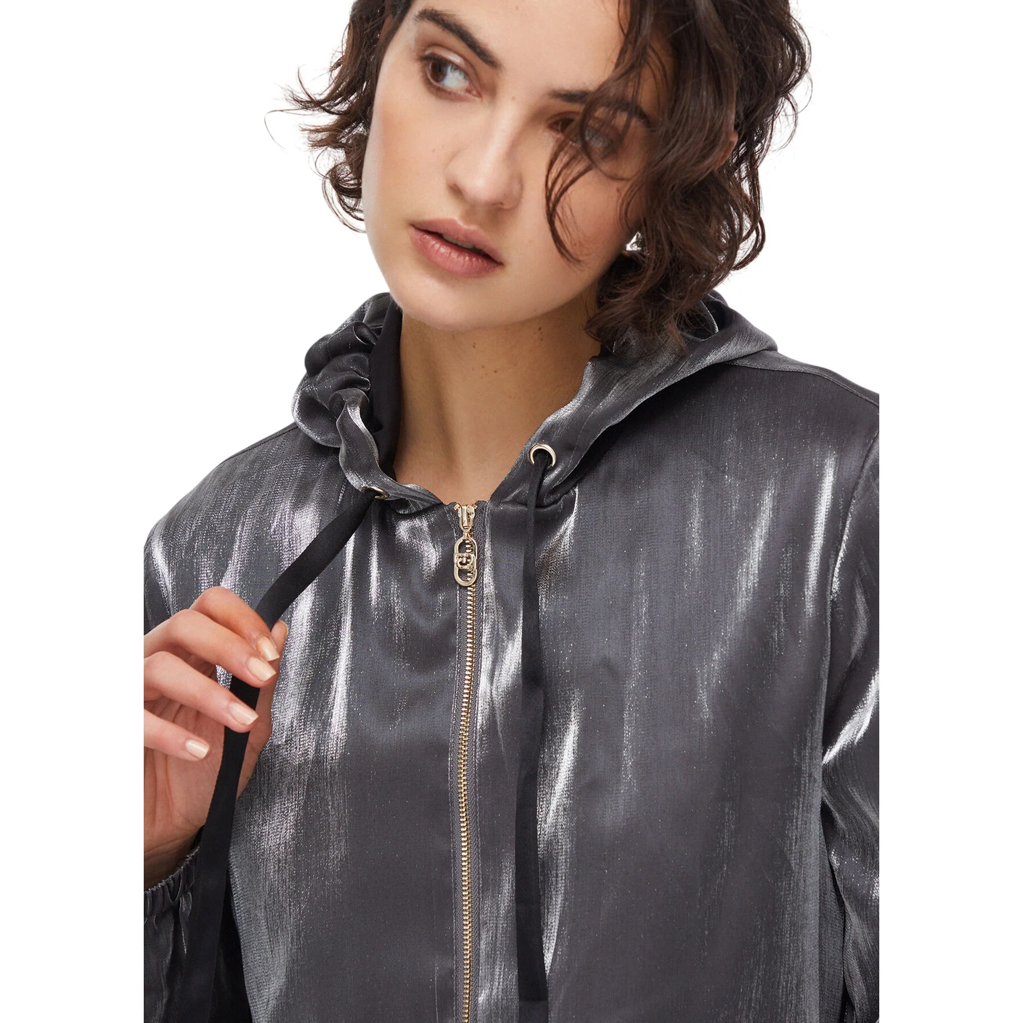 Giacca glossy grigia da Donna con cappuccio - Image 6