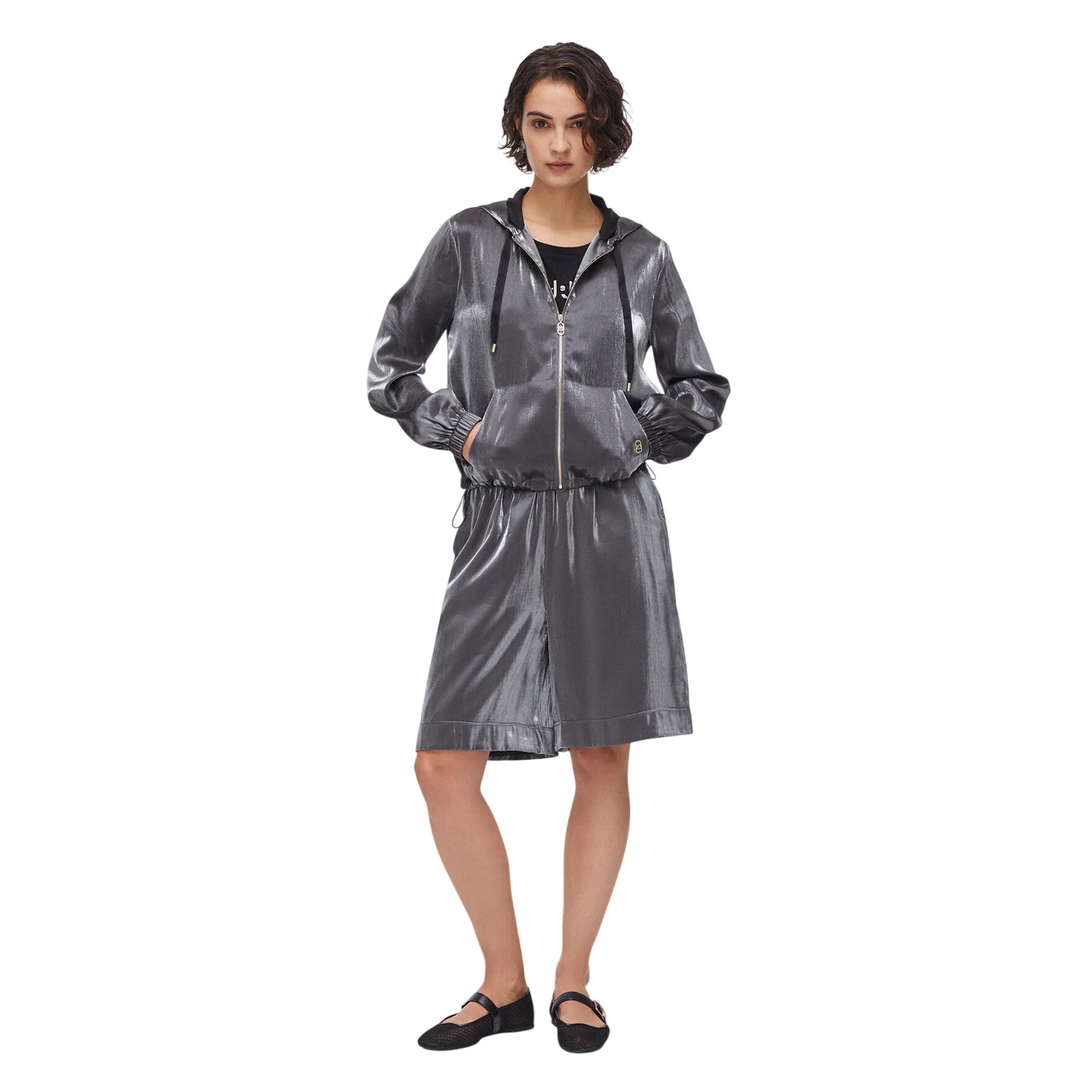Giacca glossy grigia da Donna con cappuccio - Image 7