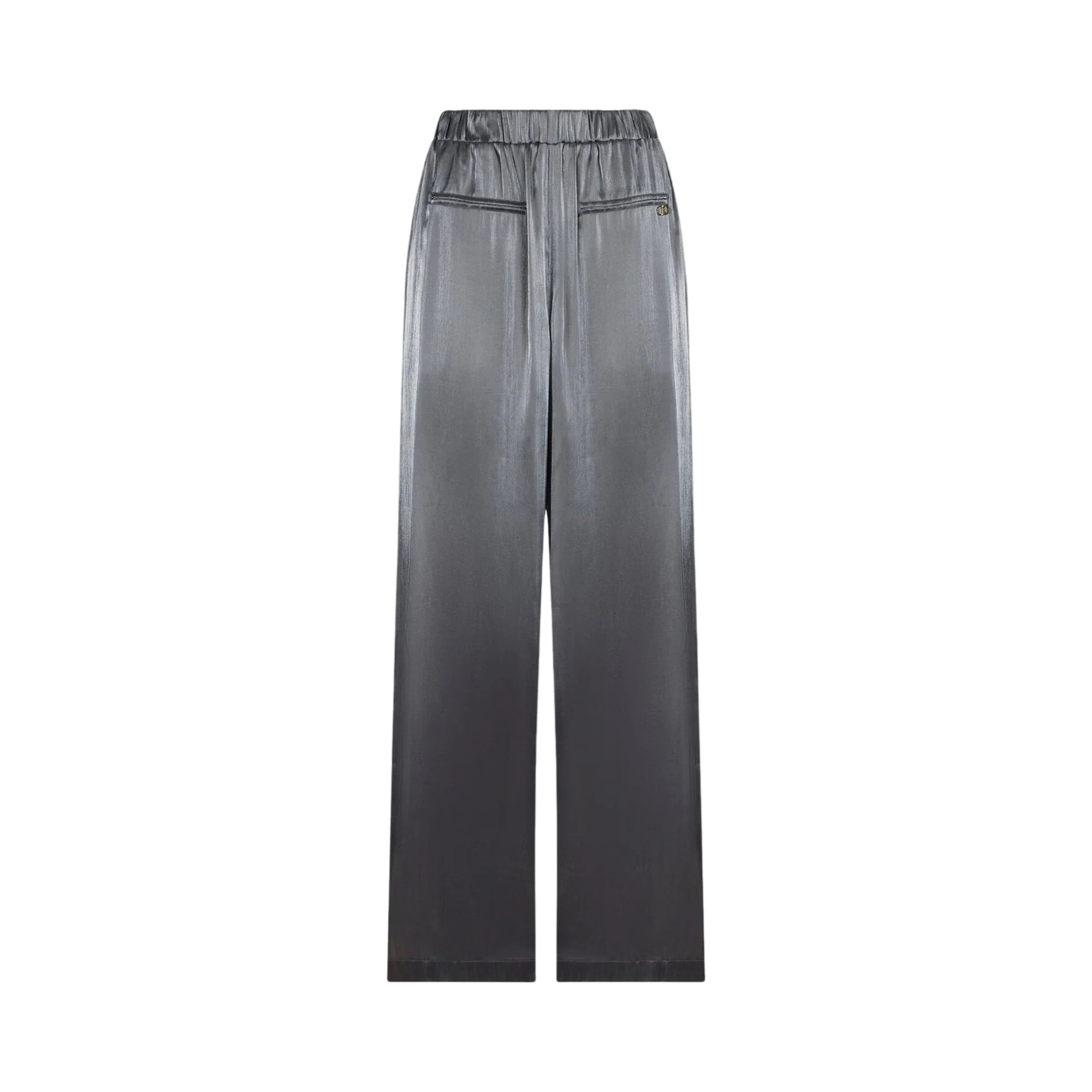 Pantaloni lunghi flare laminati grigi