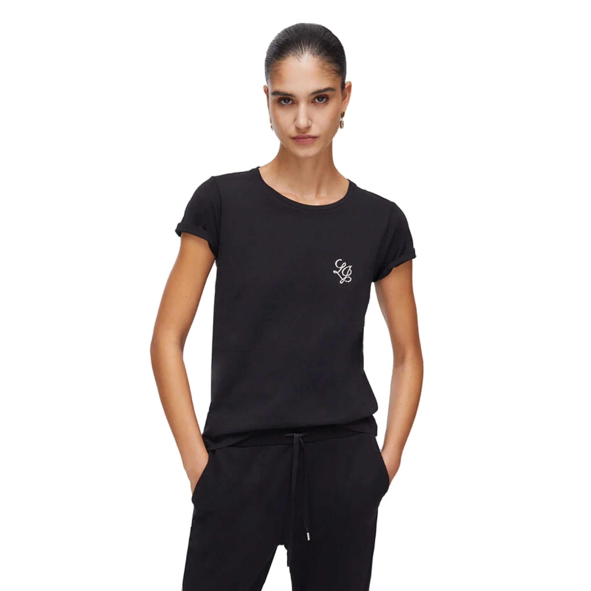 T-shirt Donna in nero con logo LJ strass - Image 2