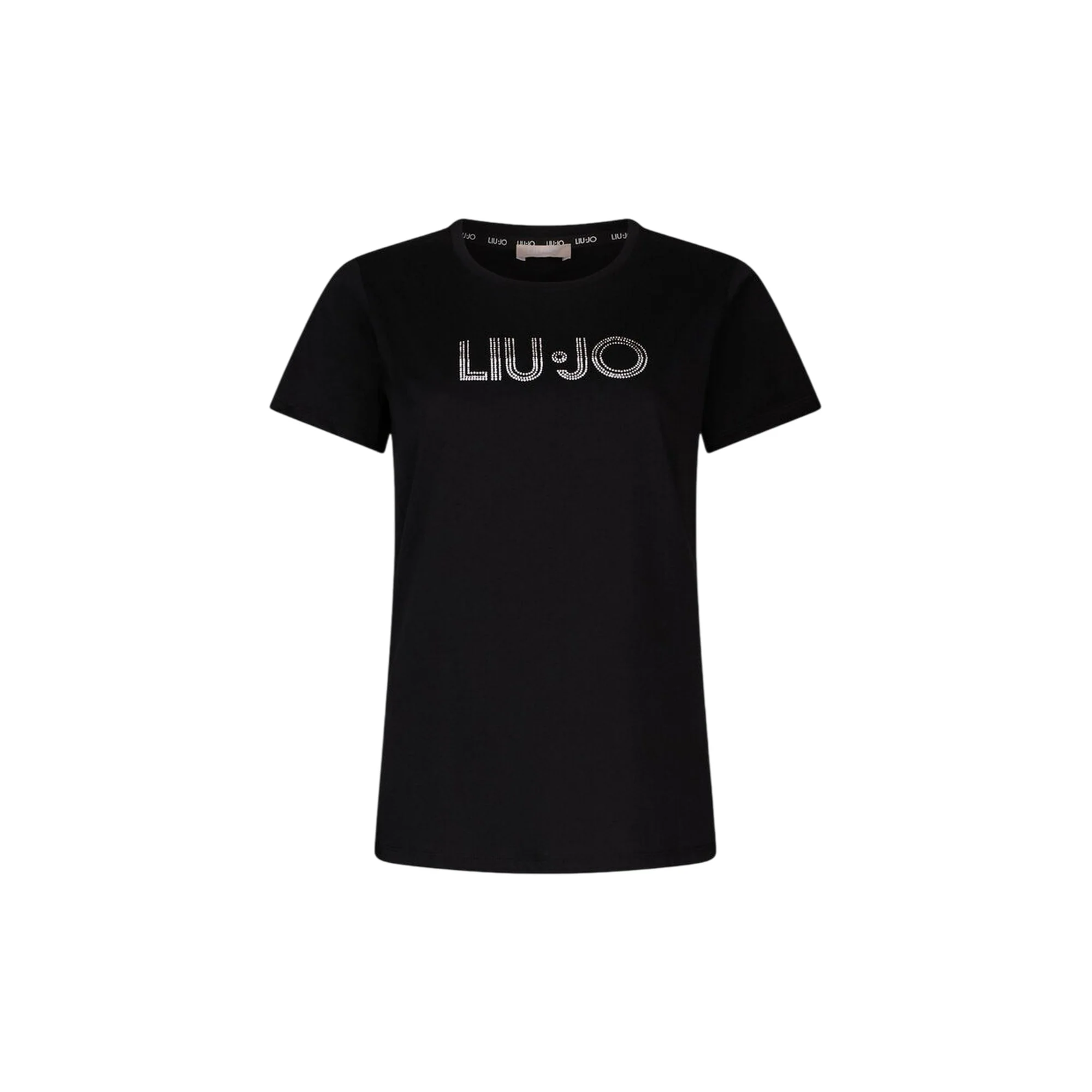 T-shirt Donna con logo lineare con strass bicolor