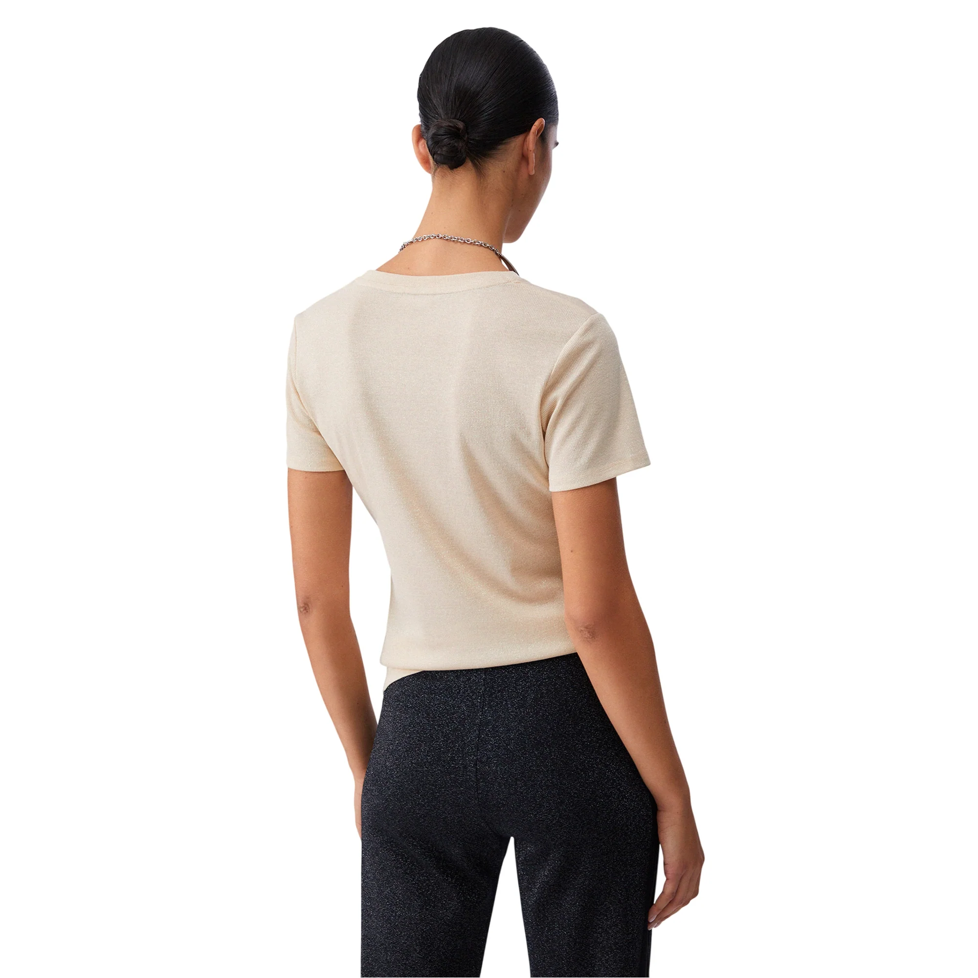 T-shirt da Donna con scollo a V Champagne - Image 3