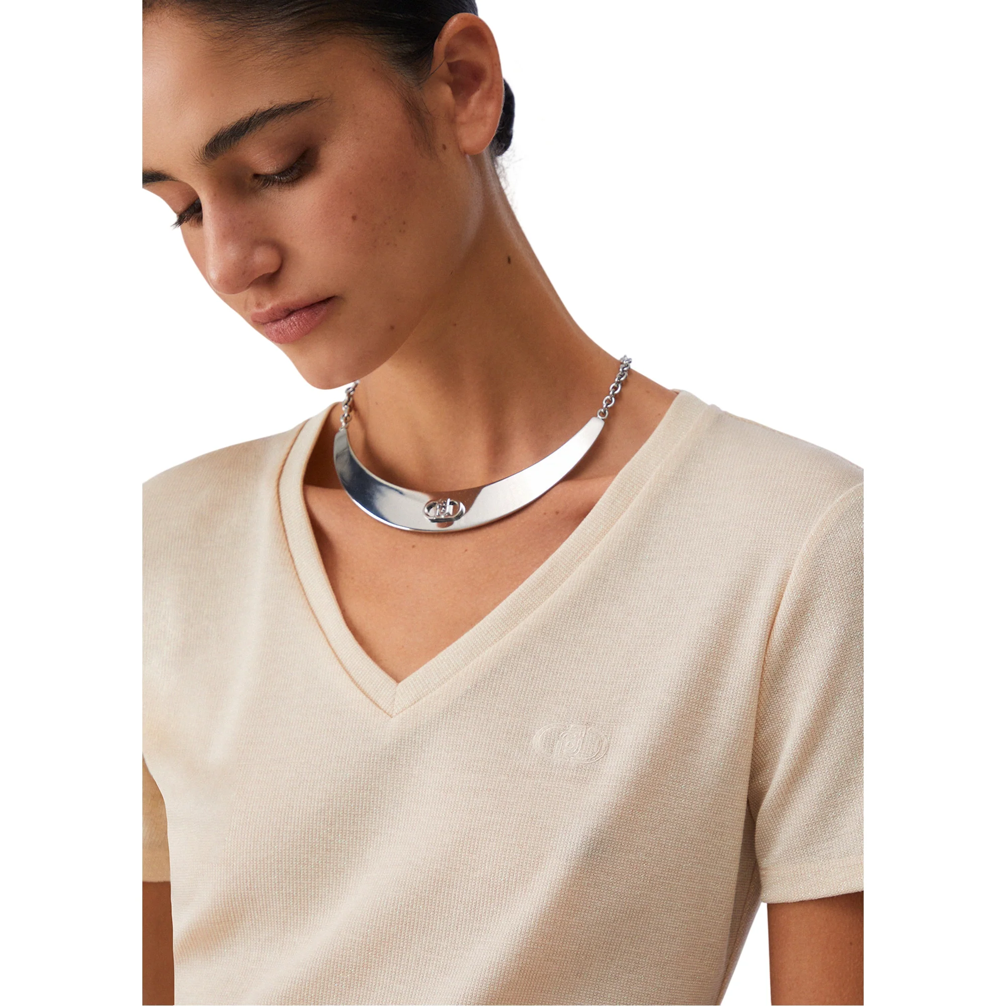 T-shirt da Donna con scollo a V Champagne - Image 4
