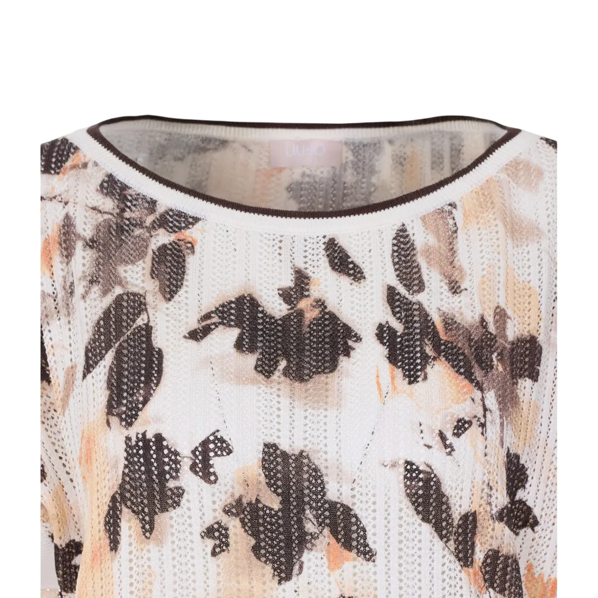 T-shirt forata con stampa floreale toni del marrone - Image 4