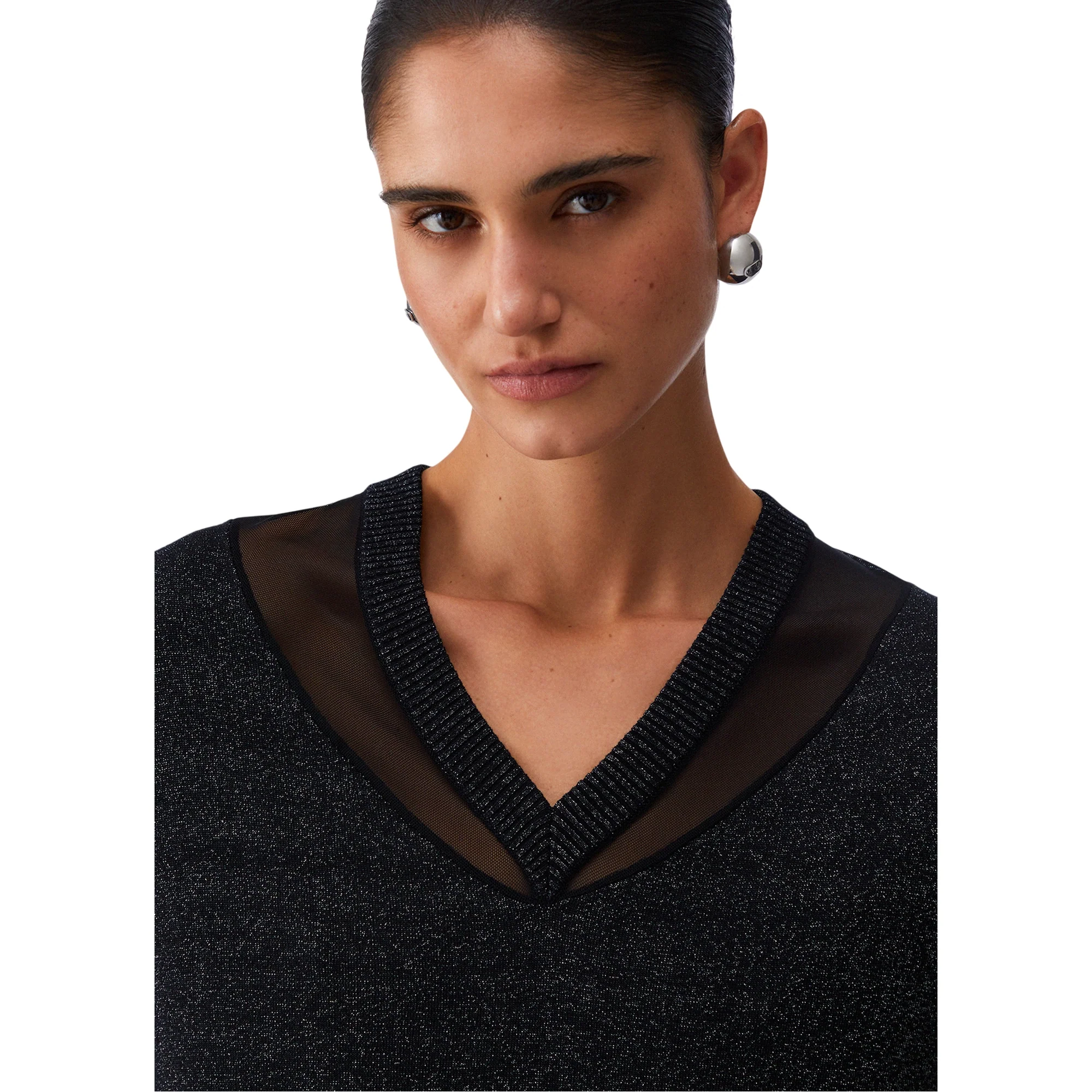 Maglia da Donna nera a maniche lunghe con scollo a V - Image 3