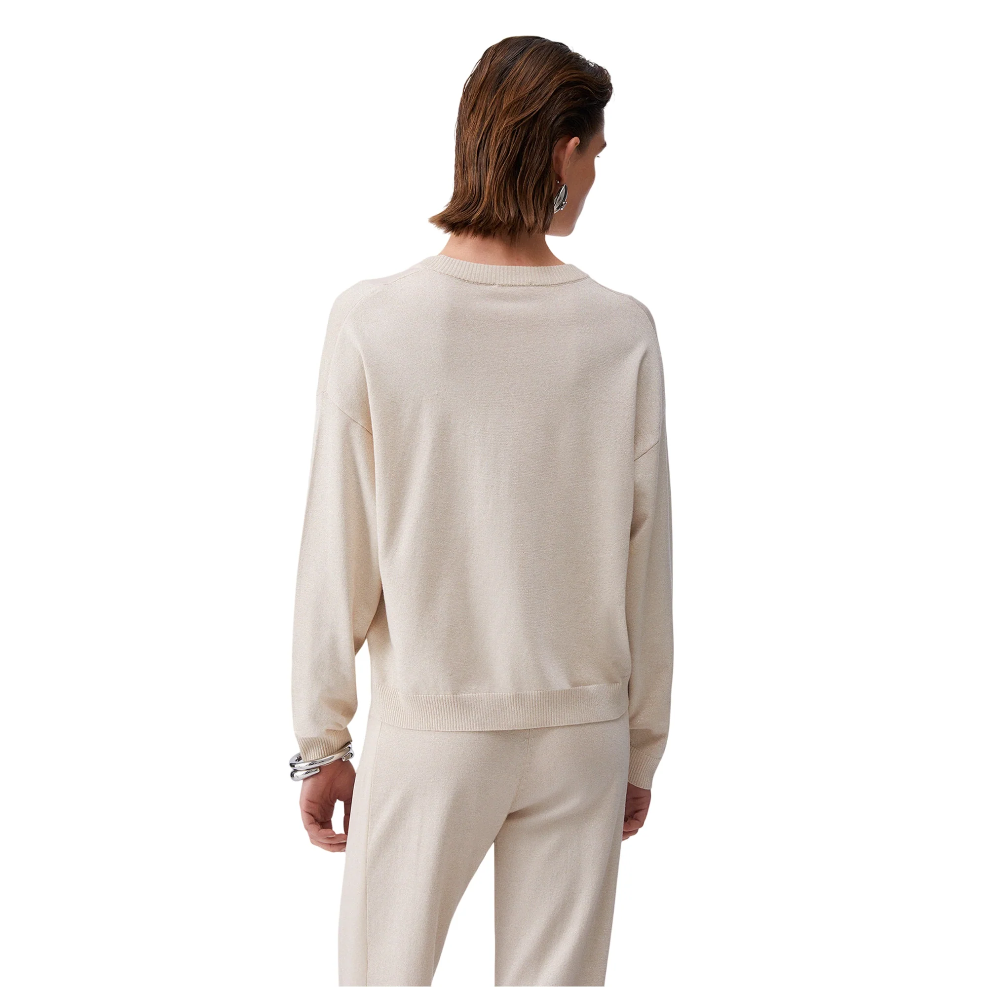 Maglia da Donna chamapgne con scollo a V a maniche lunghe - Image 2
