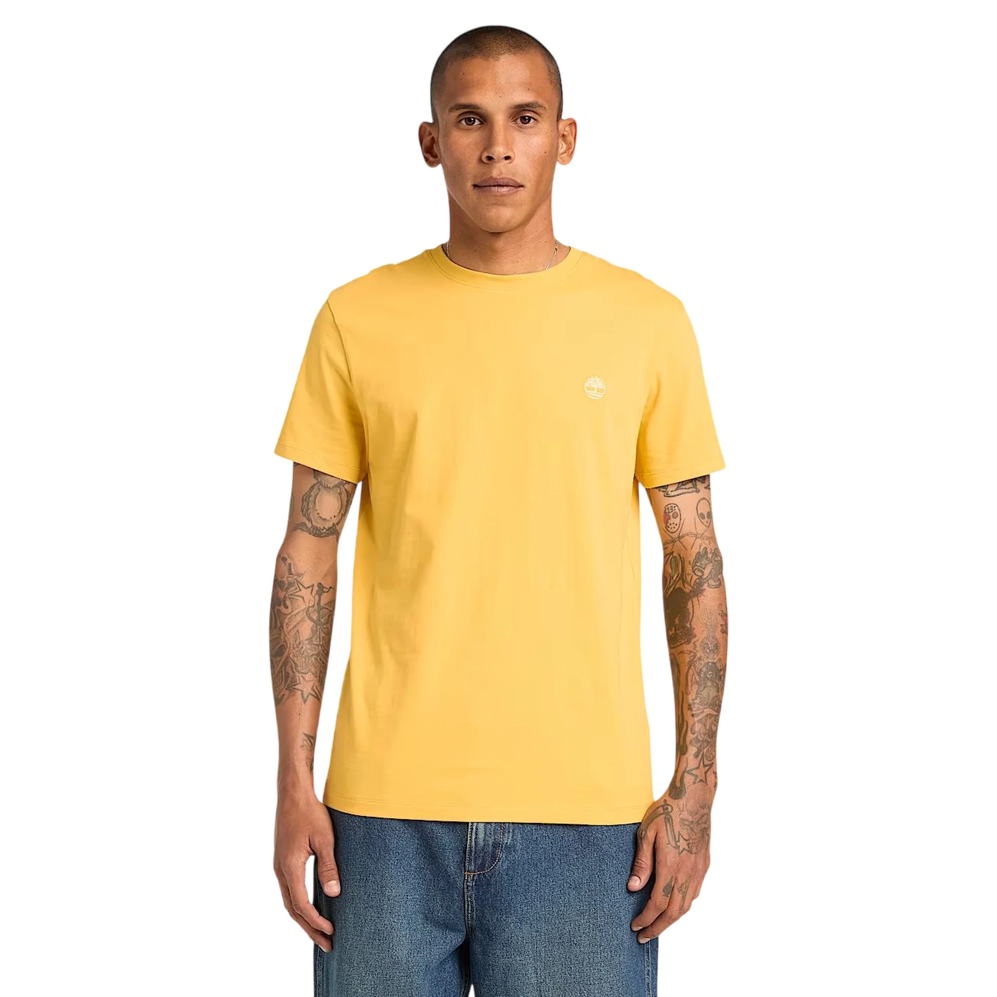 T-shirt uomo Dunstan River slim fit in giallo con logo ricamato - Image 2