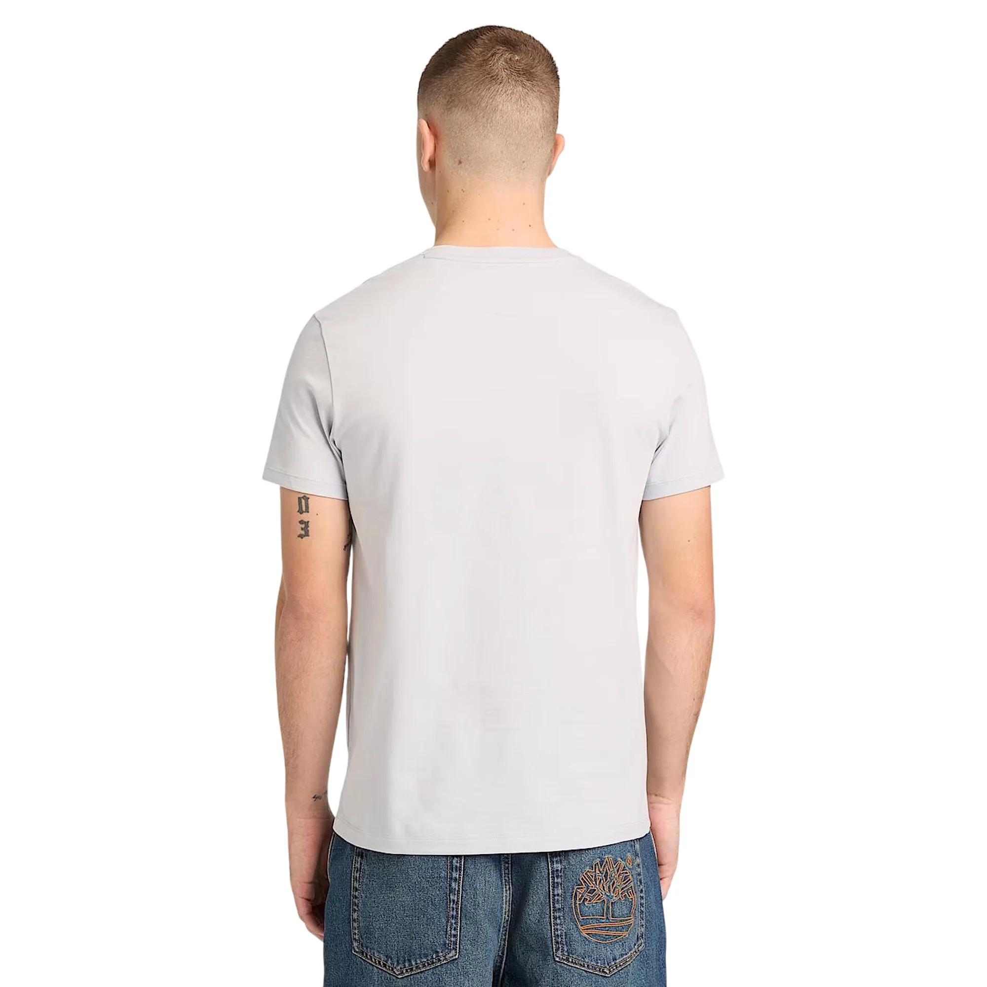 T-shirt uomo Dunstan River slim fit in grigio con logo ricamato - Image 3