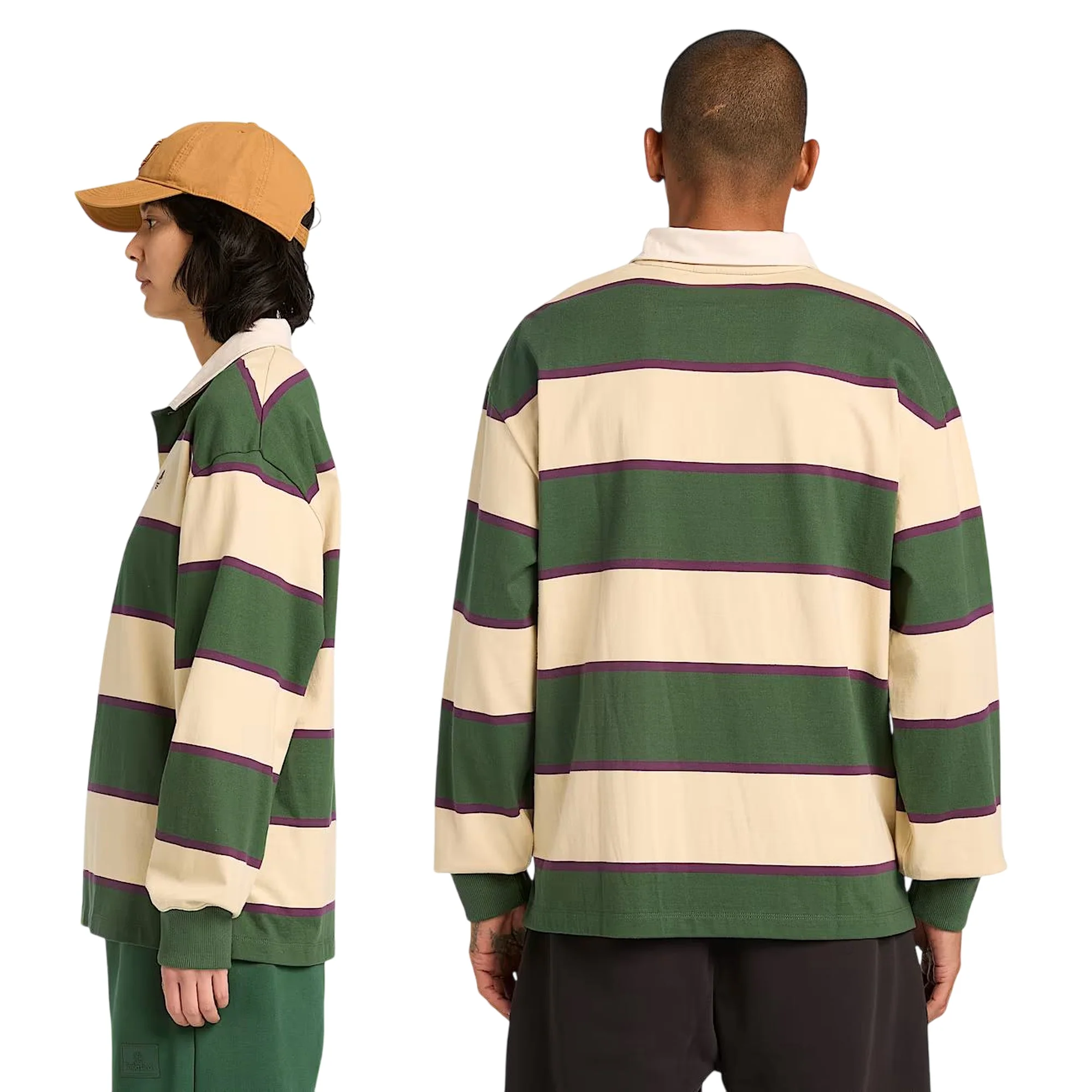 Polo Rugby unisex a righe verde scuro e beige - Image 3