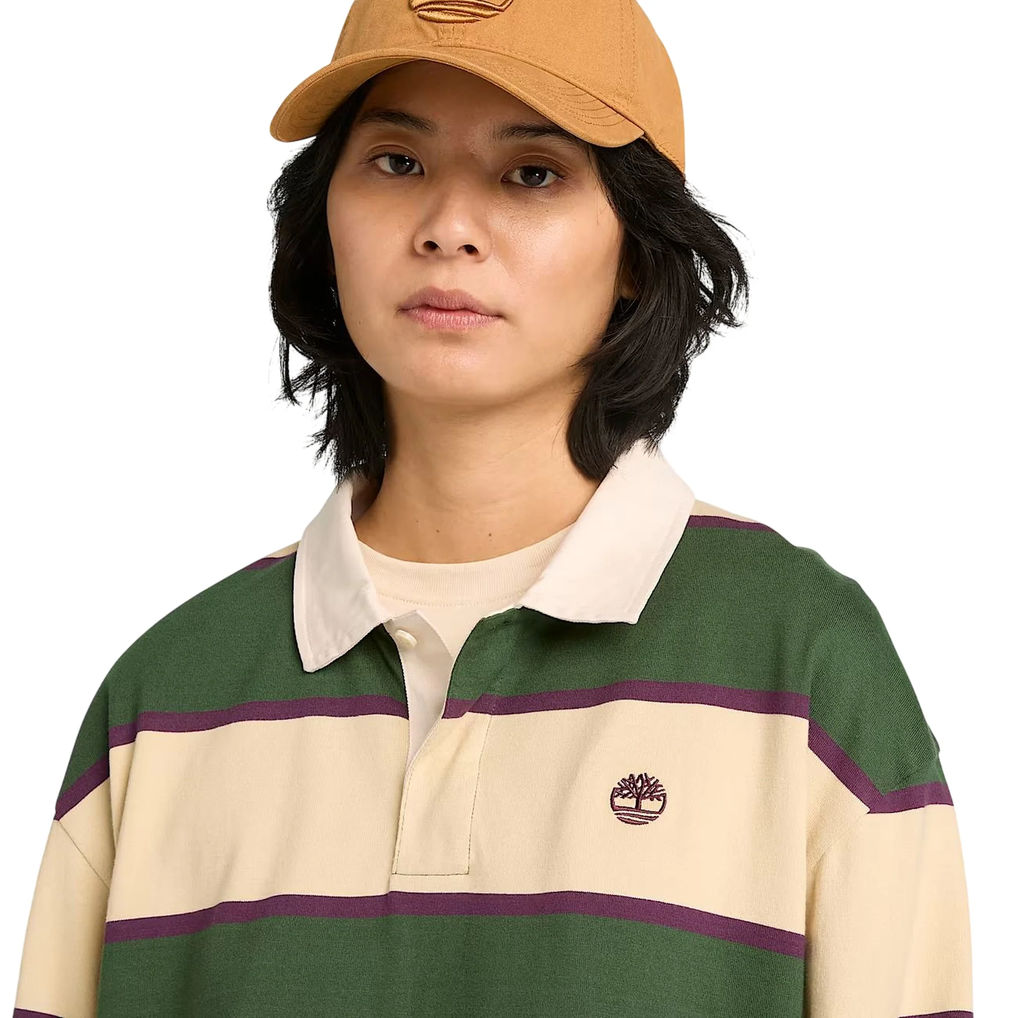 Polo Rugby unisex a righe verde scuro e beige - Image 4