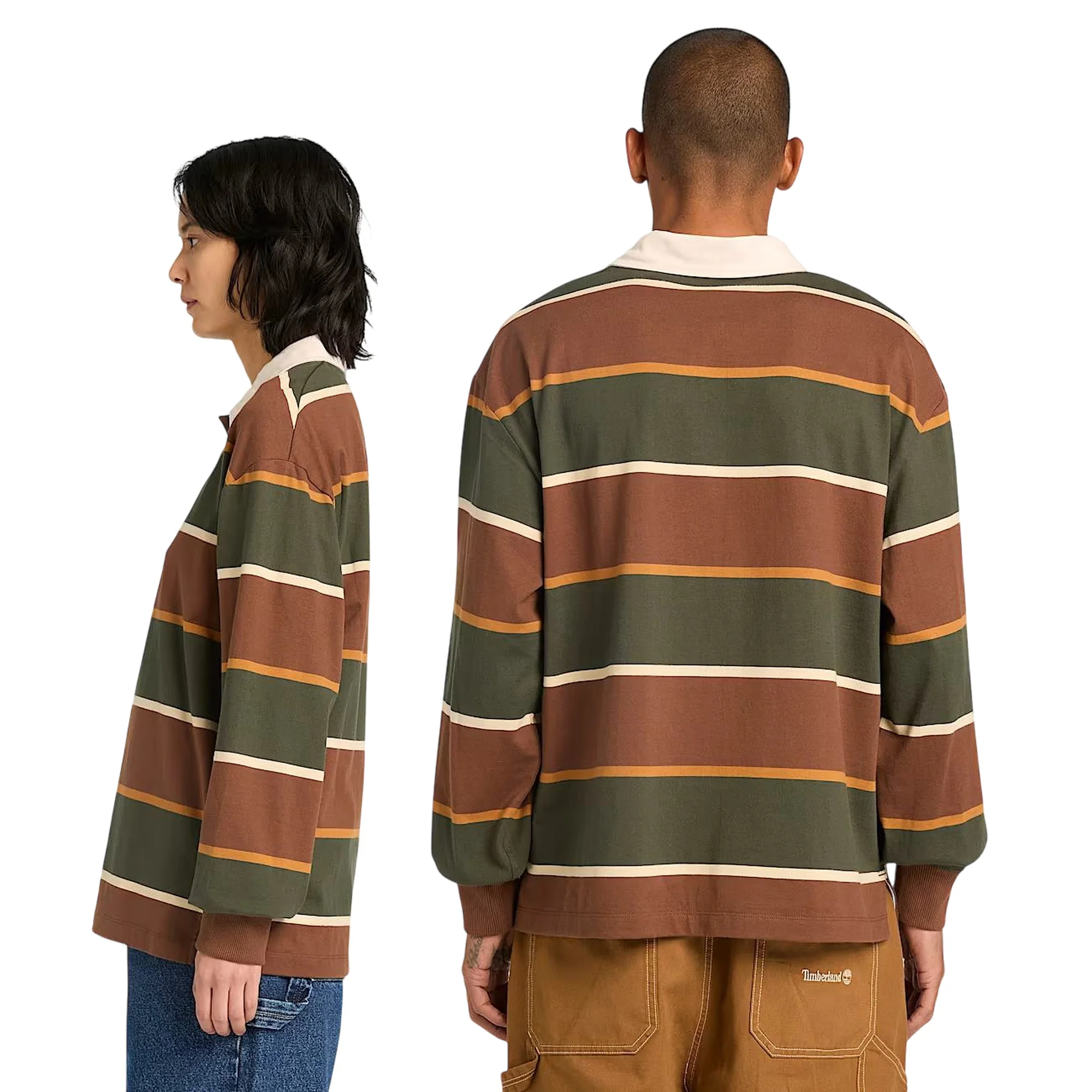 Polo Rugby unisex a righe verde scuro e marrone scuro - Image 3