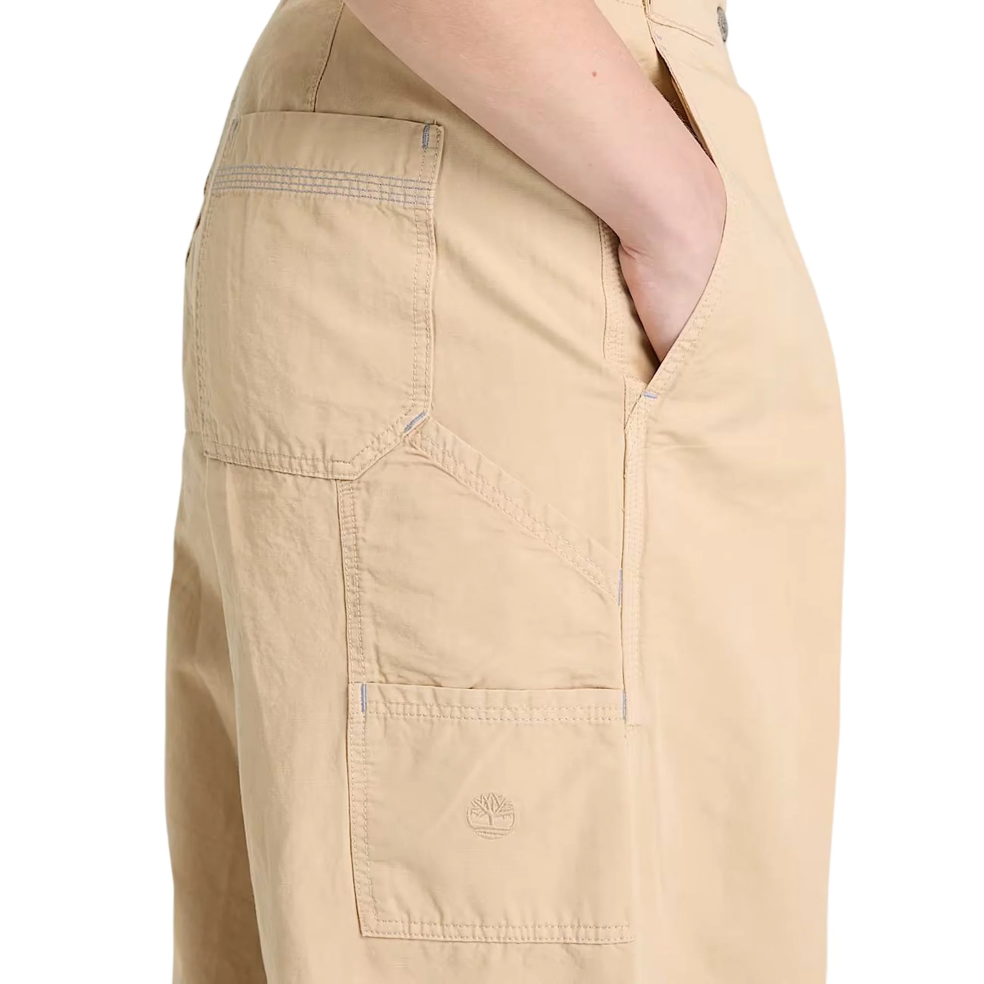 Pantaloni Donna Utility Cotone e Lino Beige - Image 4