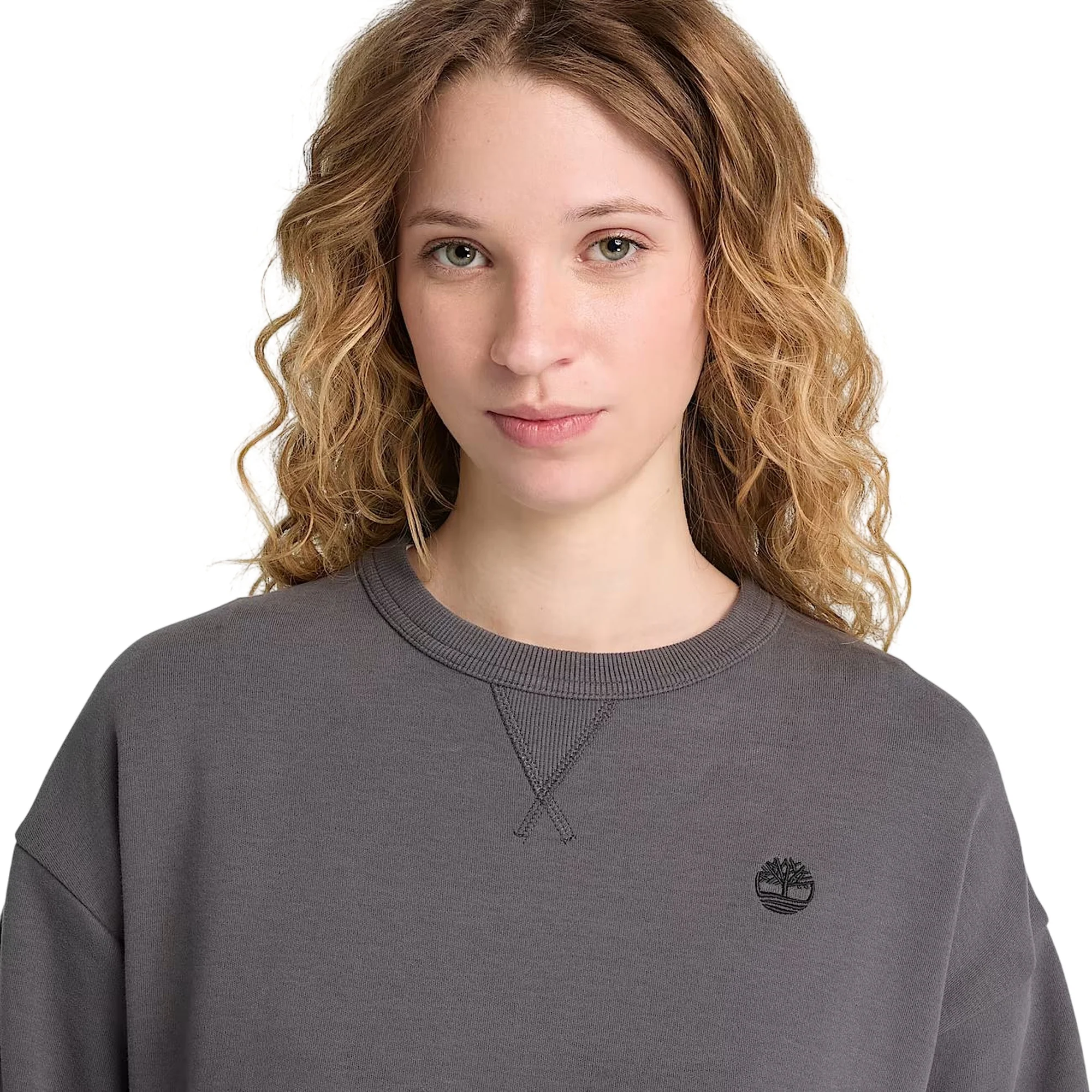 Felpa Lush girocollo in cotone da donna in grigio scuro - Image 3
