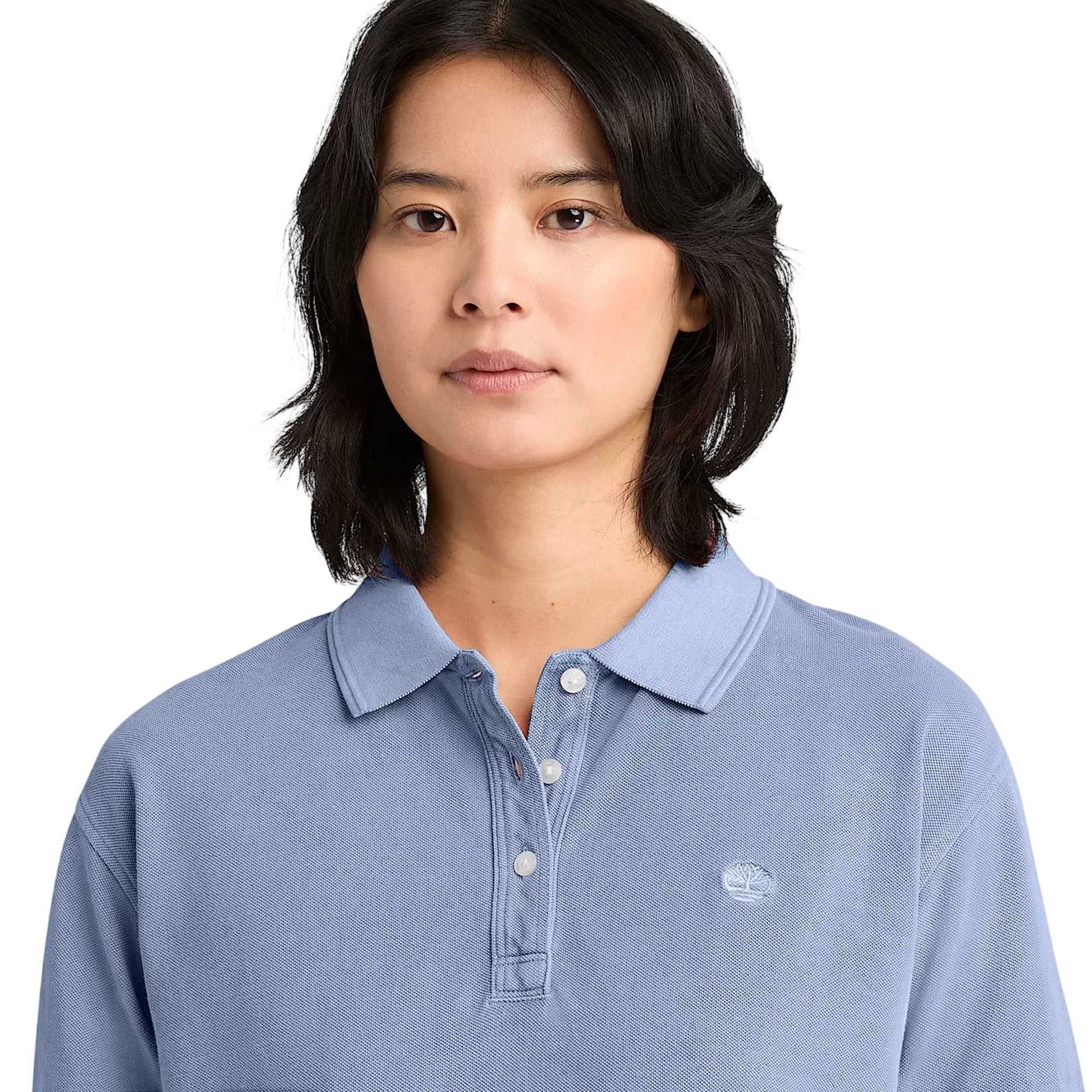 Polo a maniche corte da donna blu in Piqué - Image 4