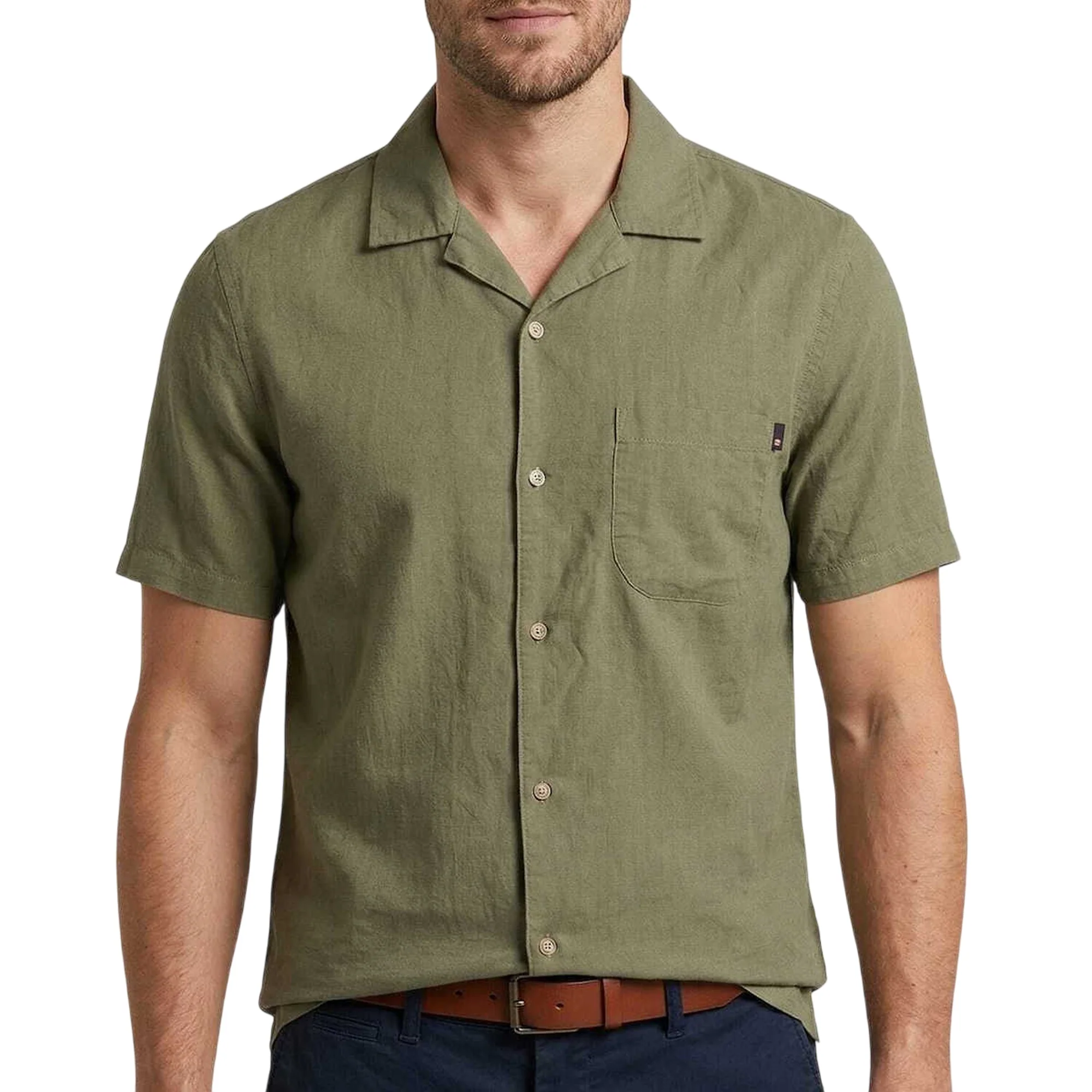 Camicia Uomo manica corta con taschino Verde - Image 2
