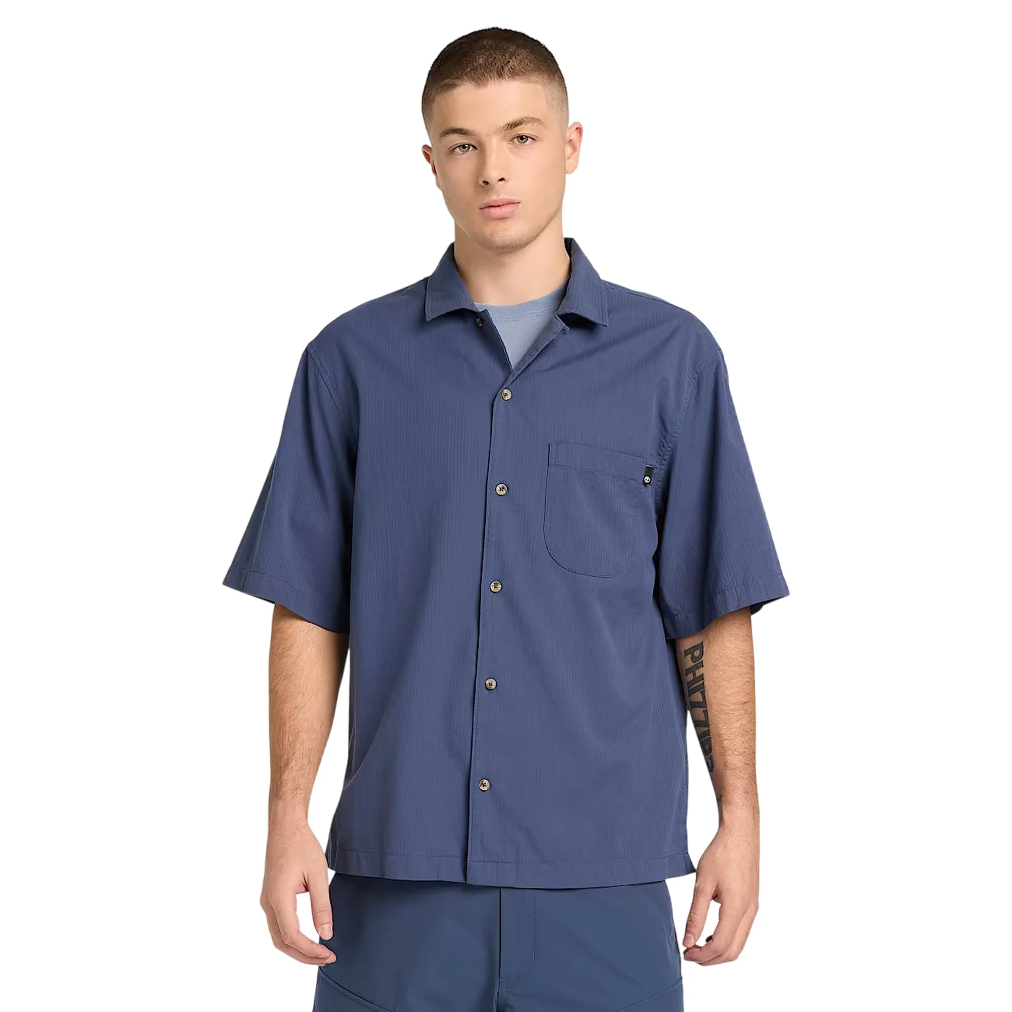 Camicia Uomo manica corta con taschino Blu - Image 2