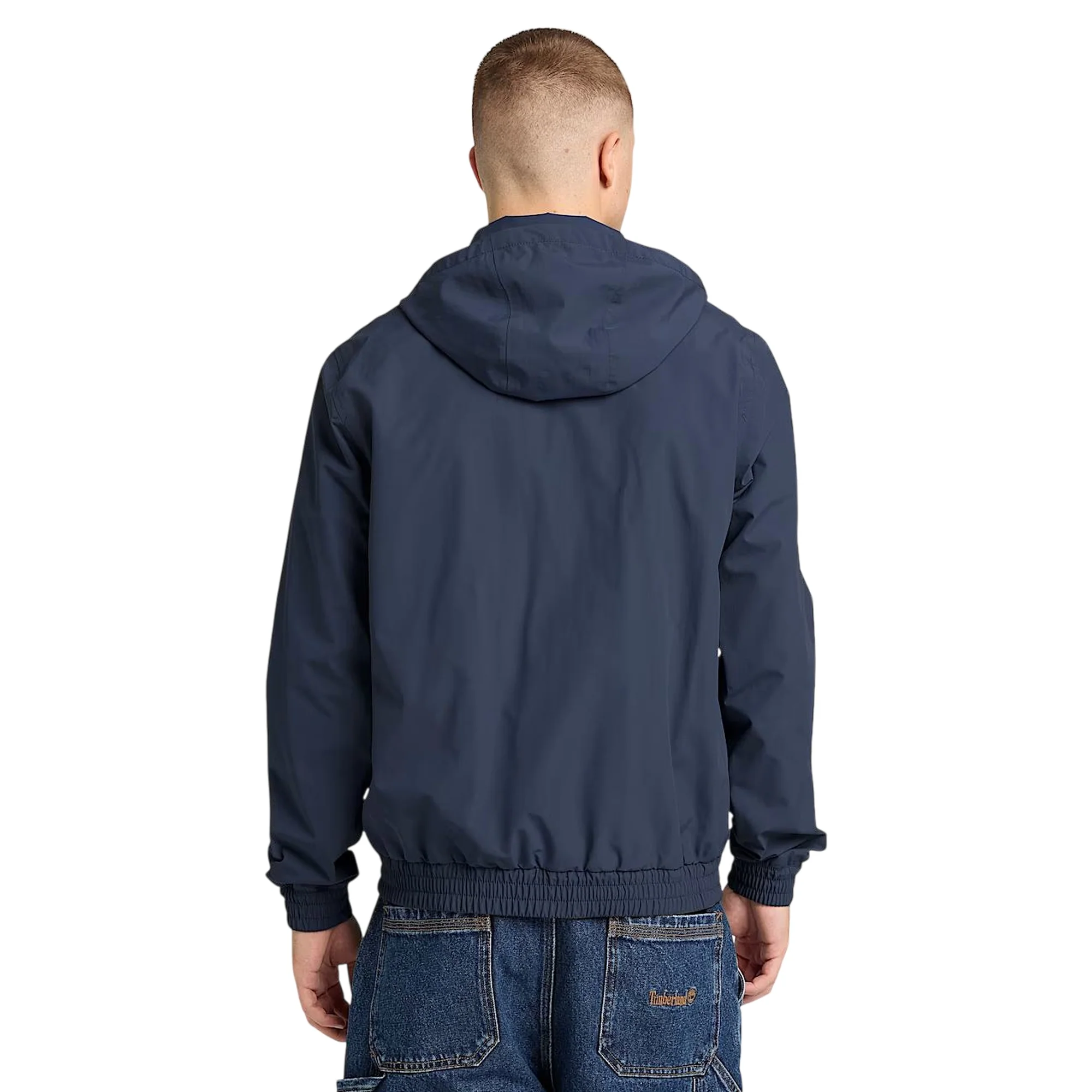 Bomber impermeabile da uomo in blu scuro con cappuccio ripiegabile - Image 3