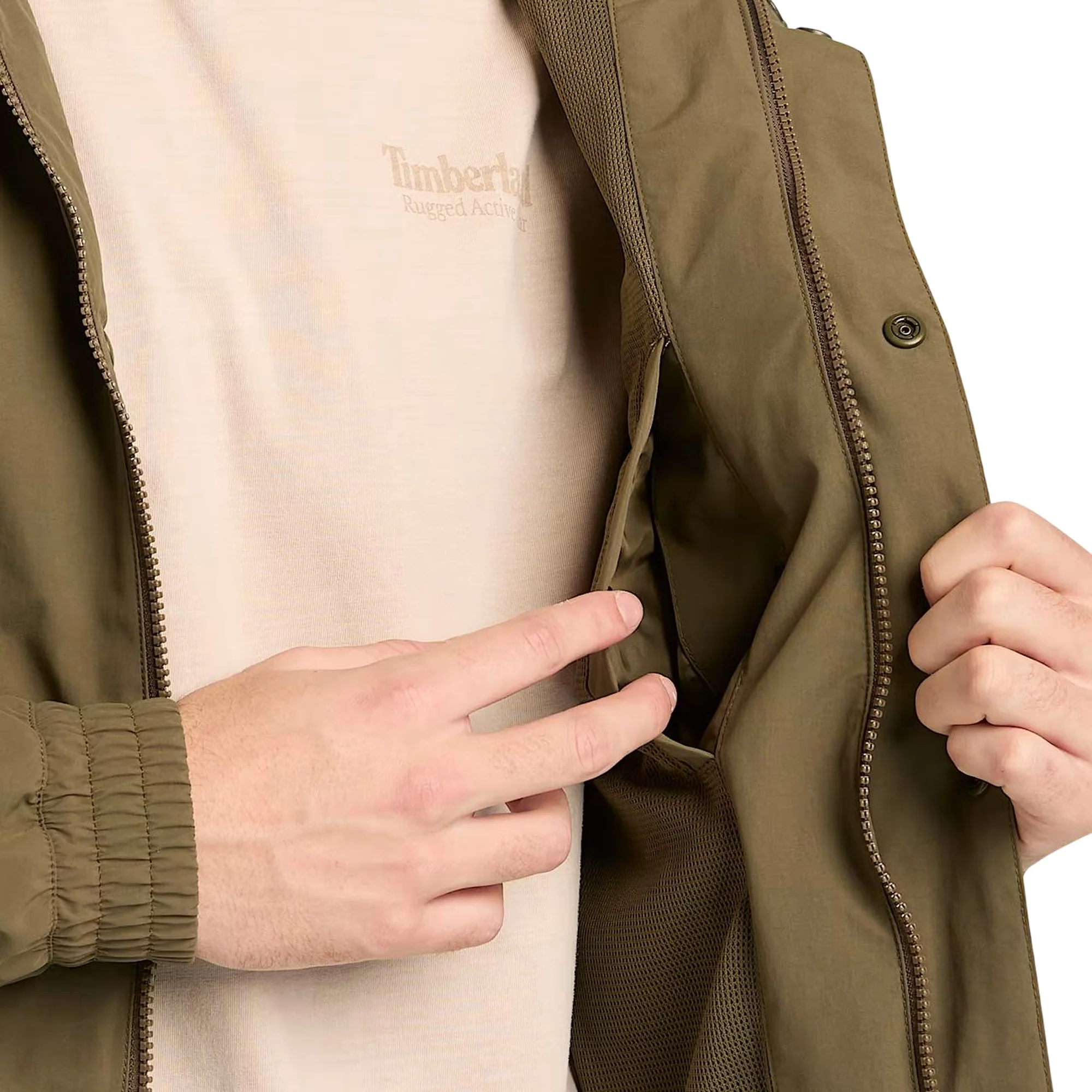 Bomber impermeabile da uomo in verde militare con cappuccio - Image 3