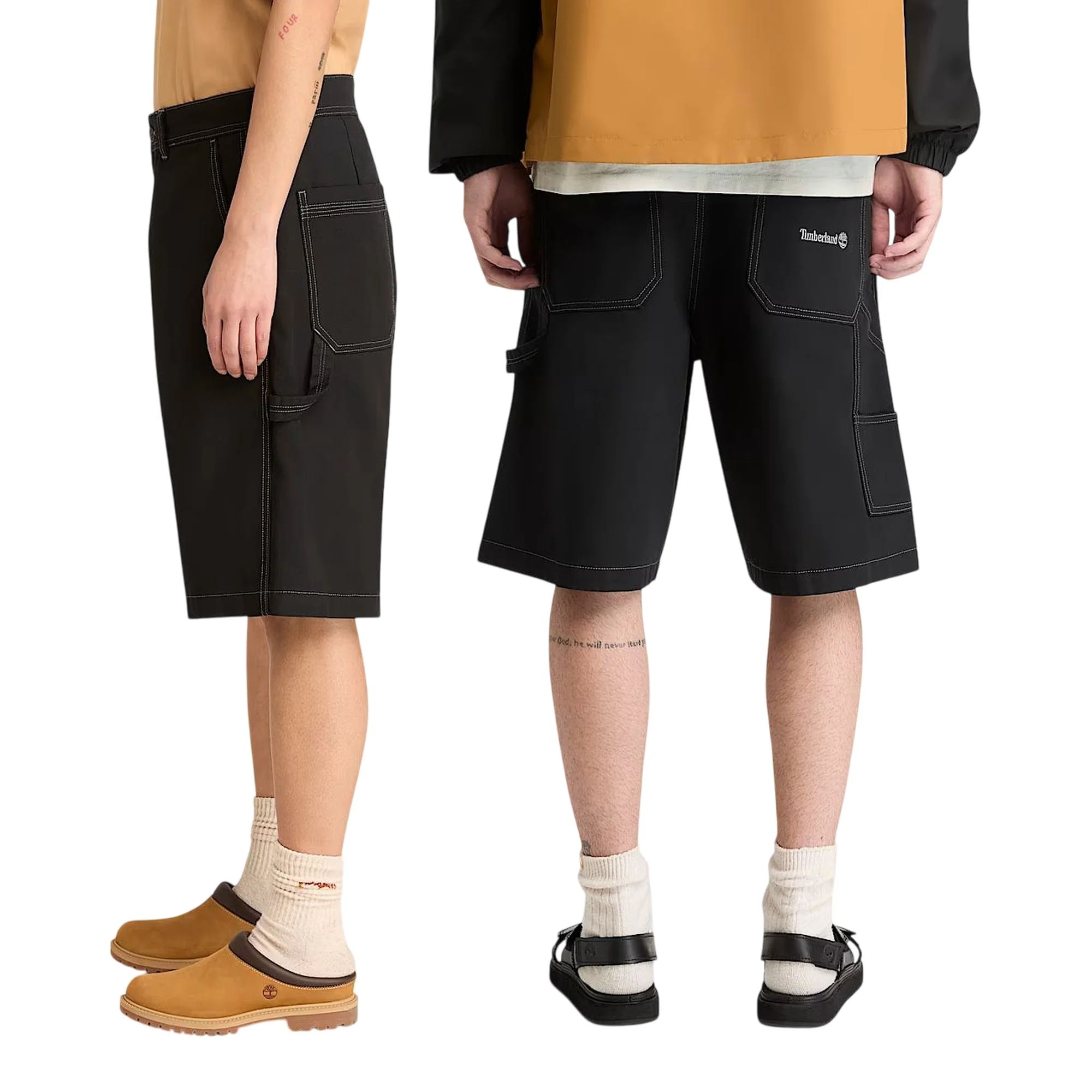 Shorts Unisex stile carpentiere effetto lavato Nero - Image 2