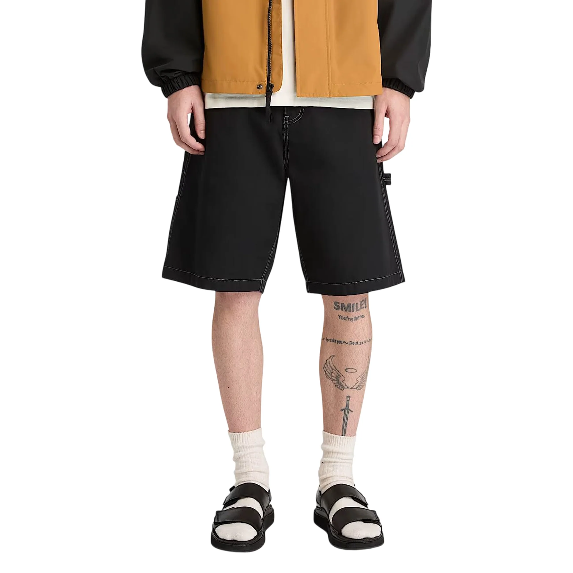 Shorts Unisex stile carpentiere effetto lavato Nero - Image 3