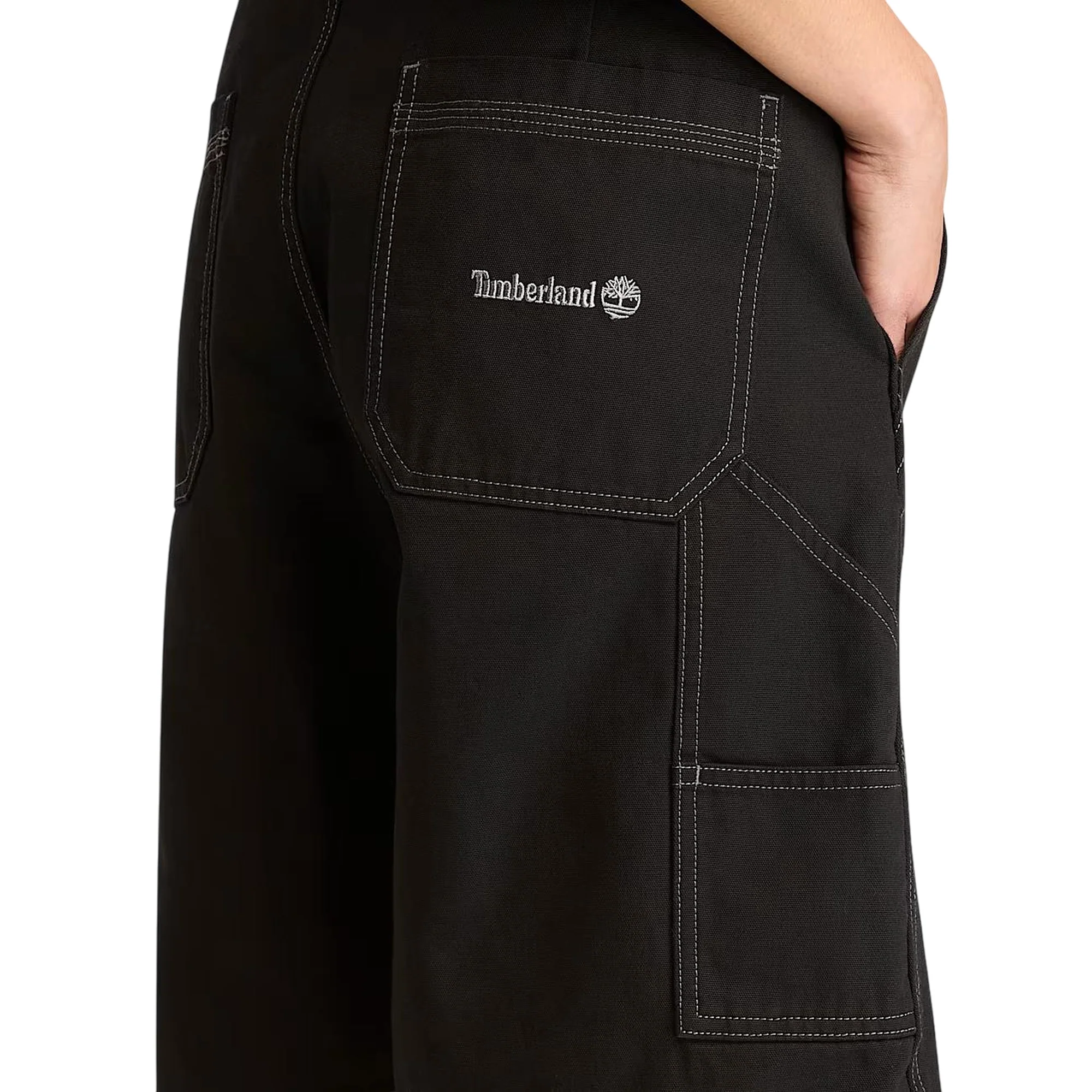 Shorts Unisex stile carpentiere effetto lavato Nero - Image 4