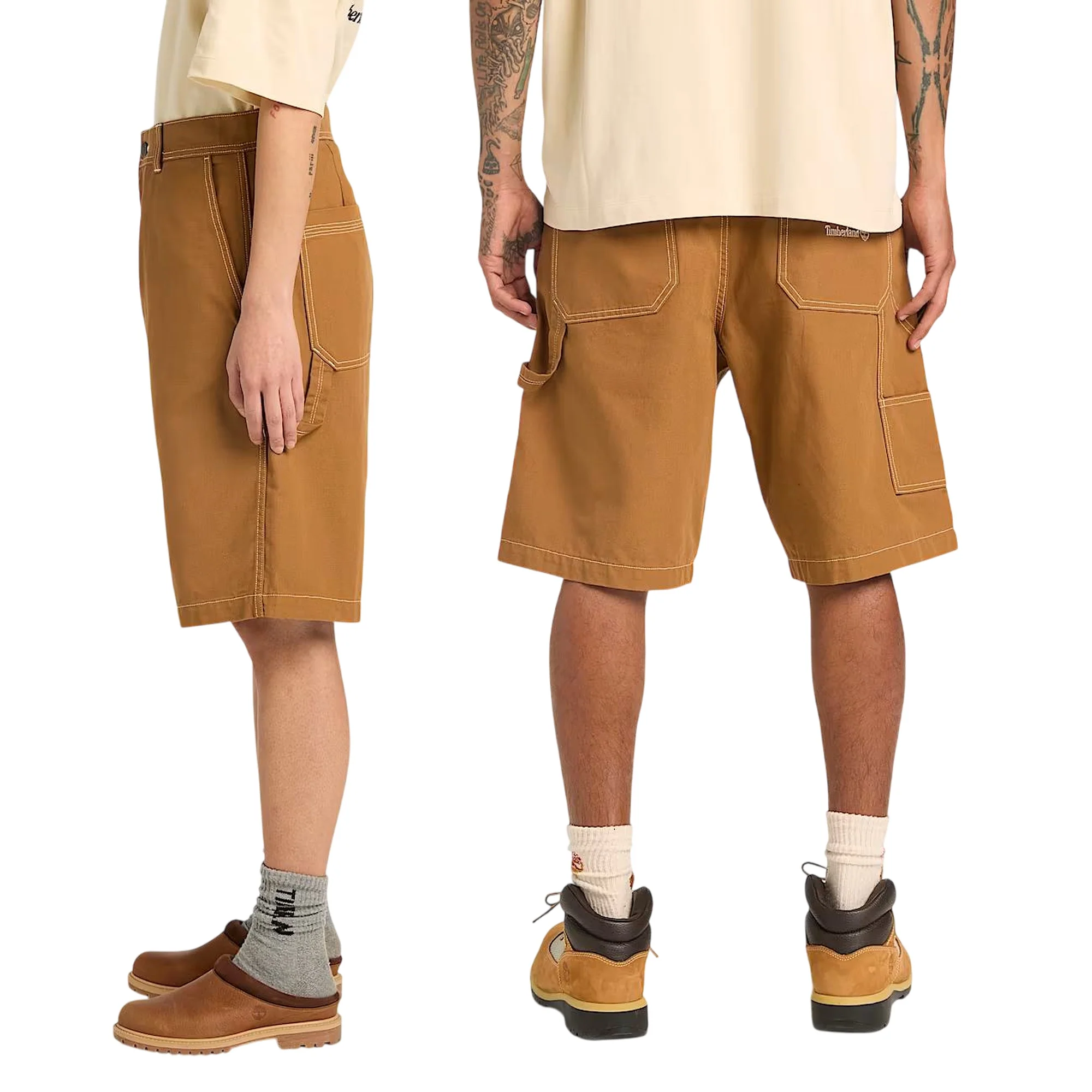 Shorts Unisex stile carpentiere effetto lavato Giallo - Image 2