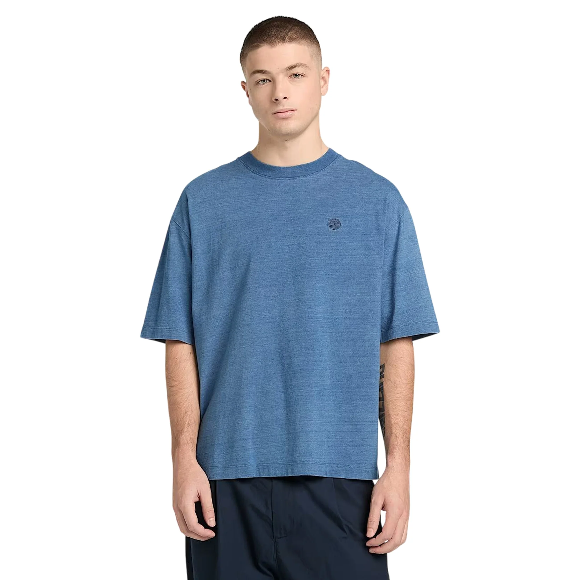 T-shirt Indigo da uomo in blu chiaro con logo ricamato - Image 2