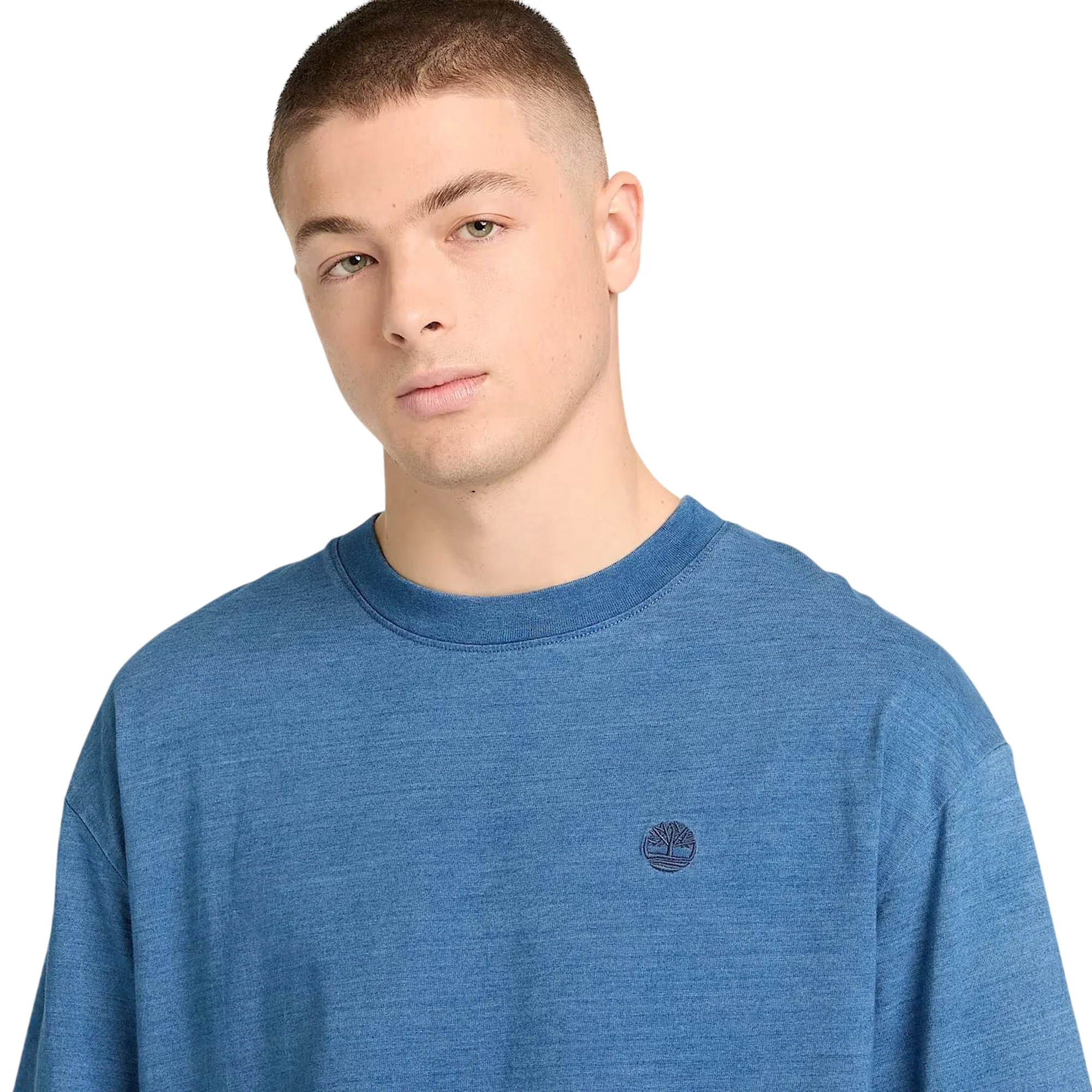 T-shirt Indigo da uomo in blu chiaro con logo ricamato - Image 4
