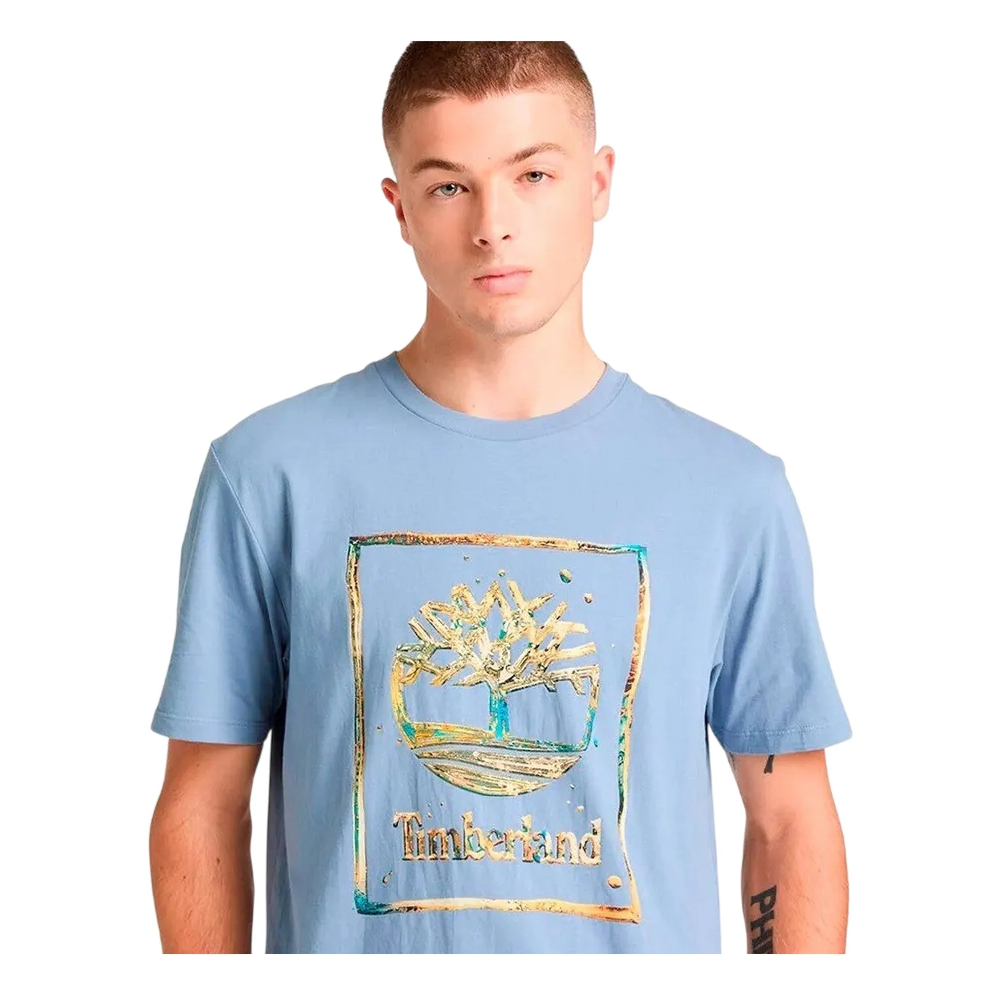 T-shirt da uomo azzurra con logo centrale - Image 3