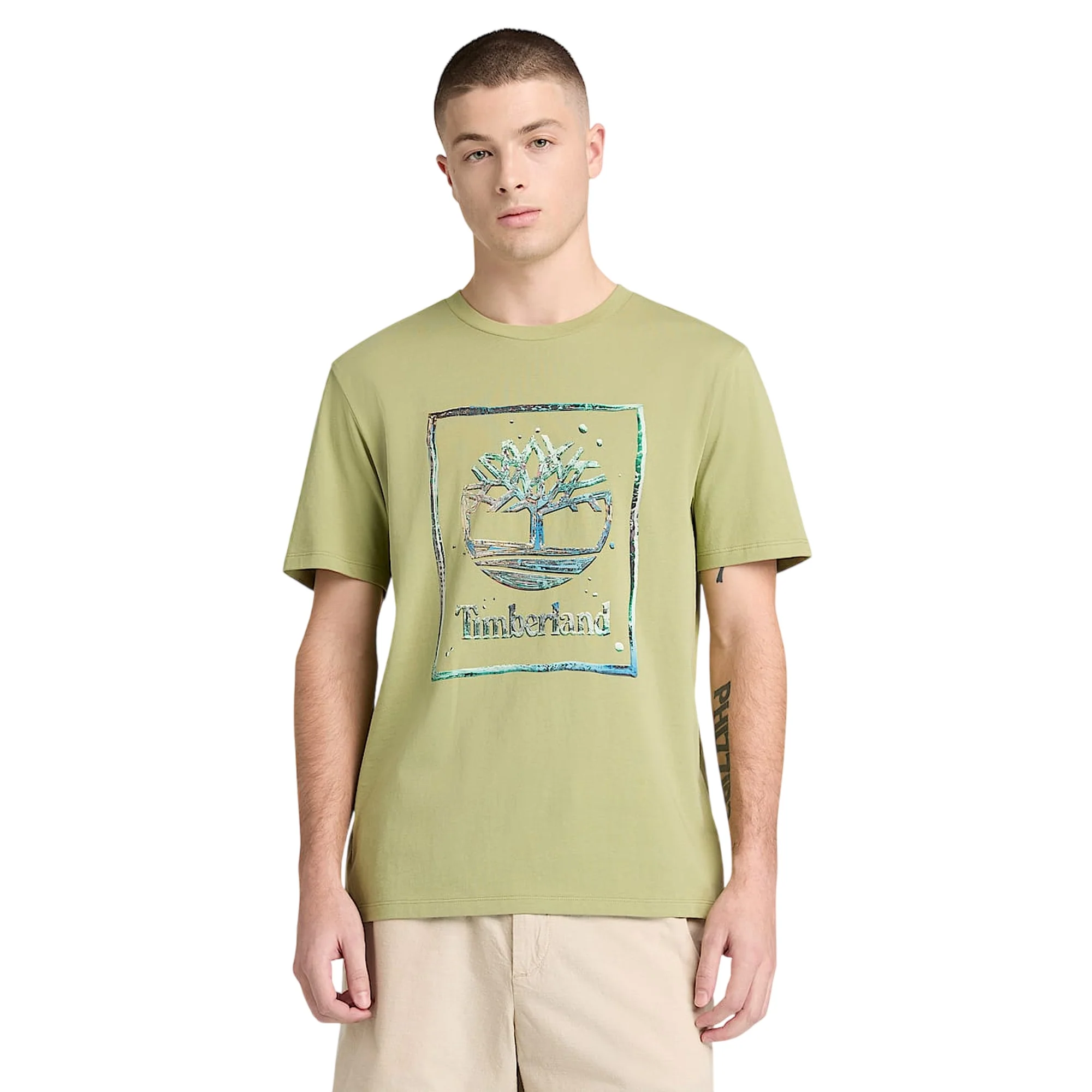 T-shirt da Uomo verde chiaro con logo centrale - Image 2
