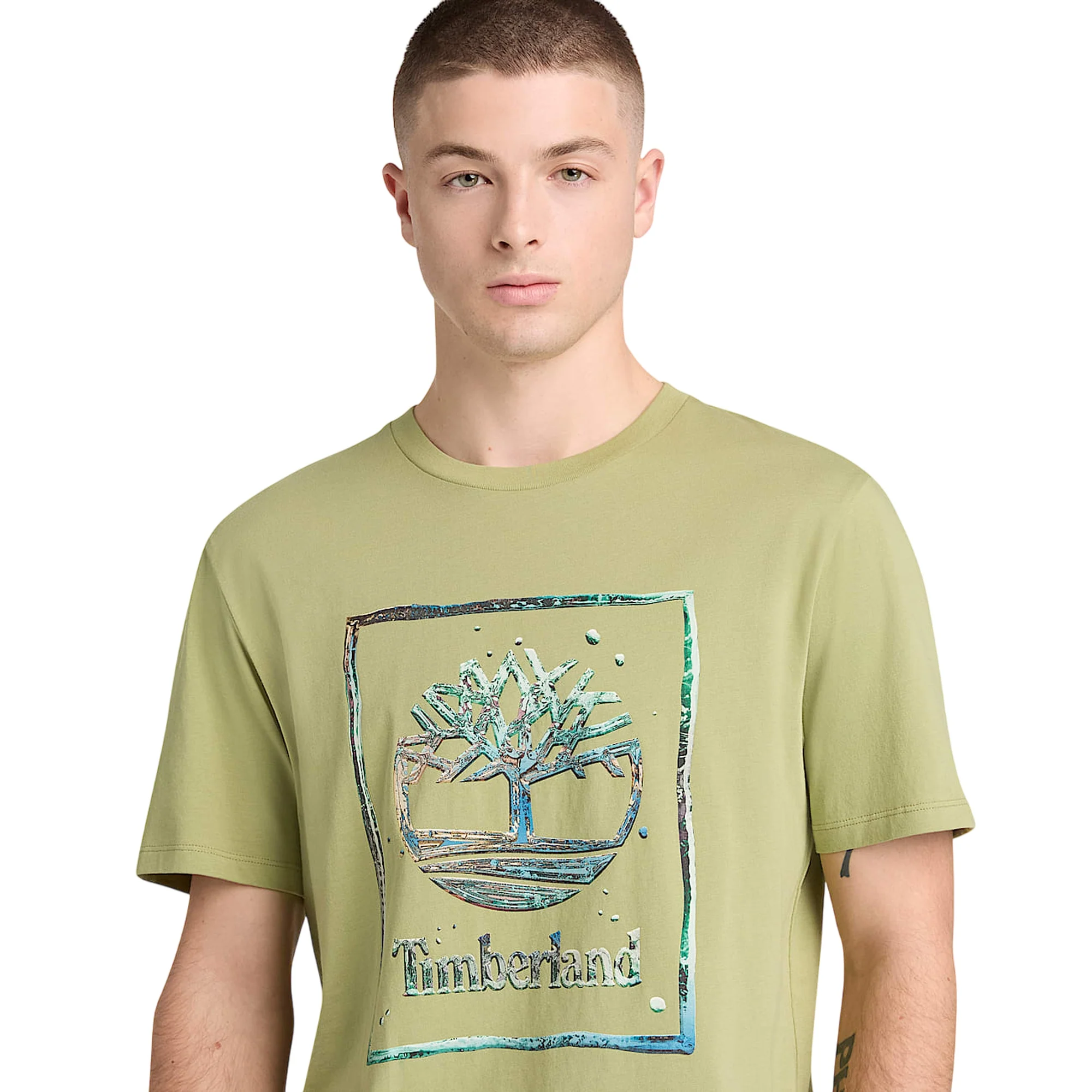 T-shirt da Uomo verde chiaro con logo centrale - Image 3