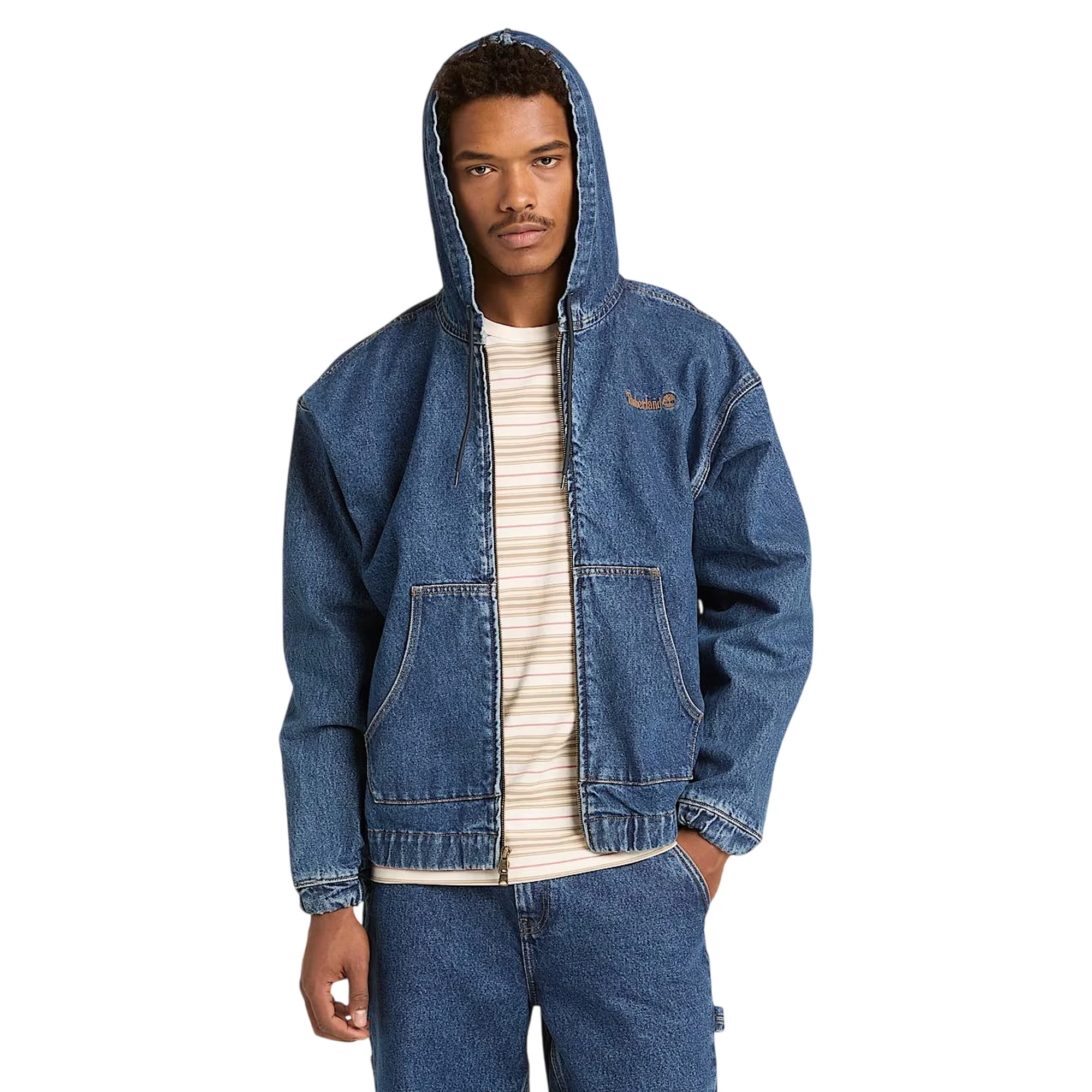 Bomber Denim con Cappuccio e Zip All Gender blu - Image 3