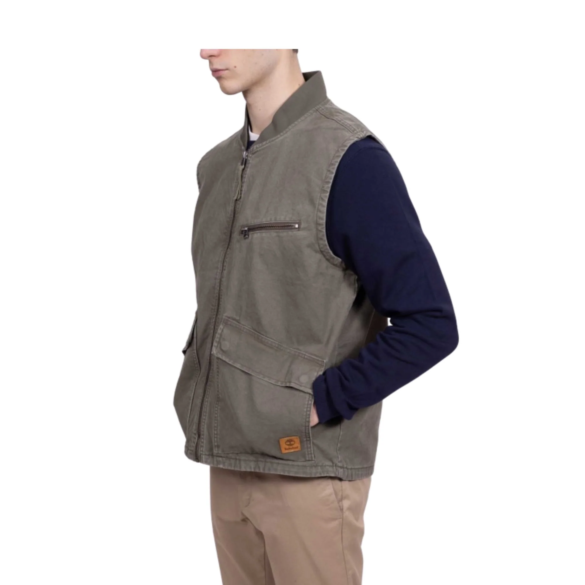 Gilet Uomo in tela effetto lavato Verde militare - Image 3