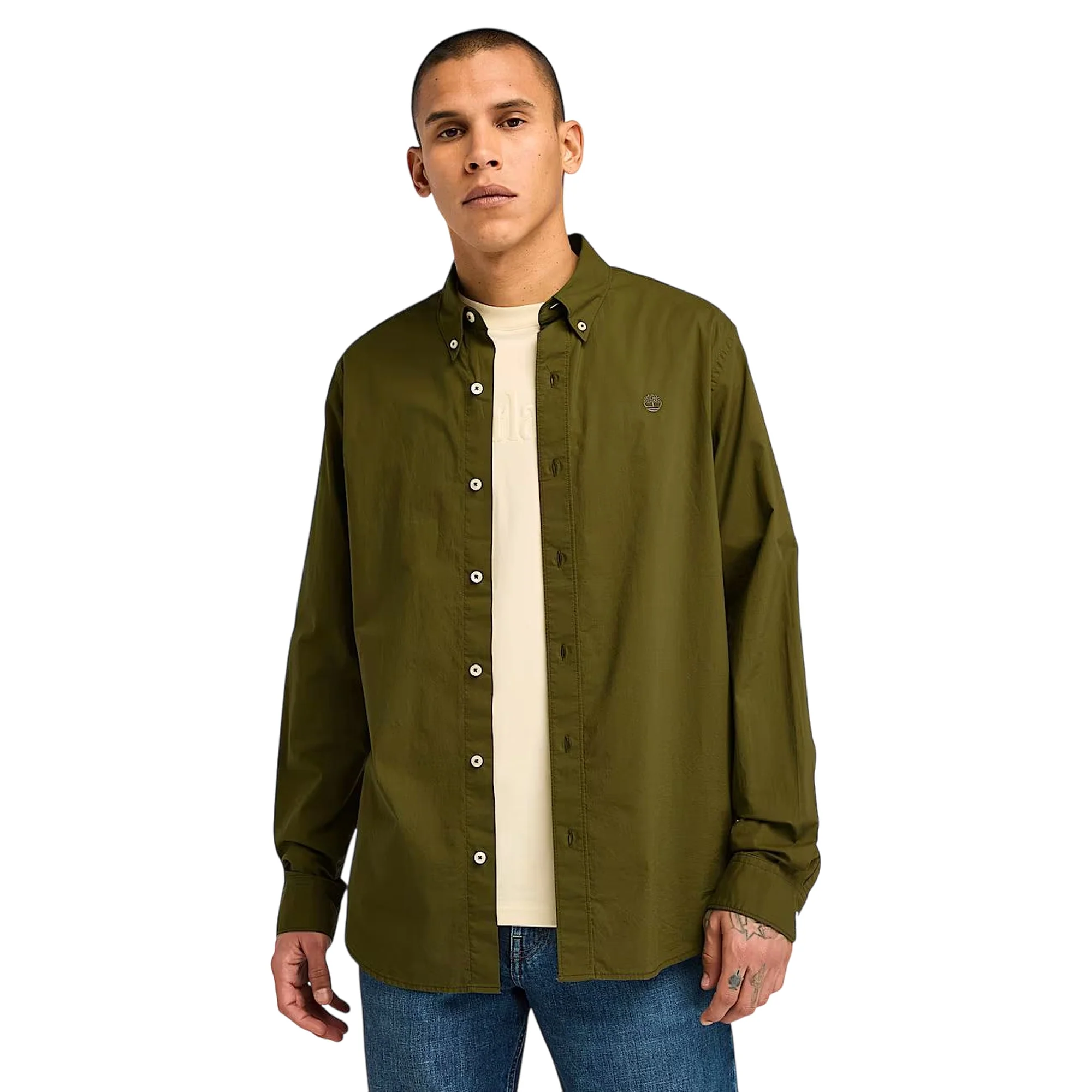 Camicia Uomo in Popeline elasticizzato Verde scuro - Image 2
