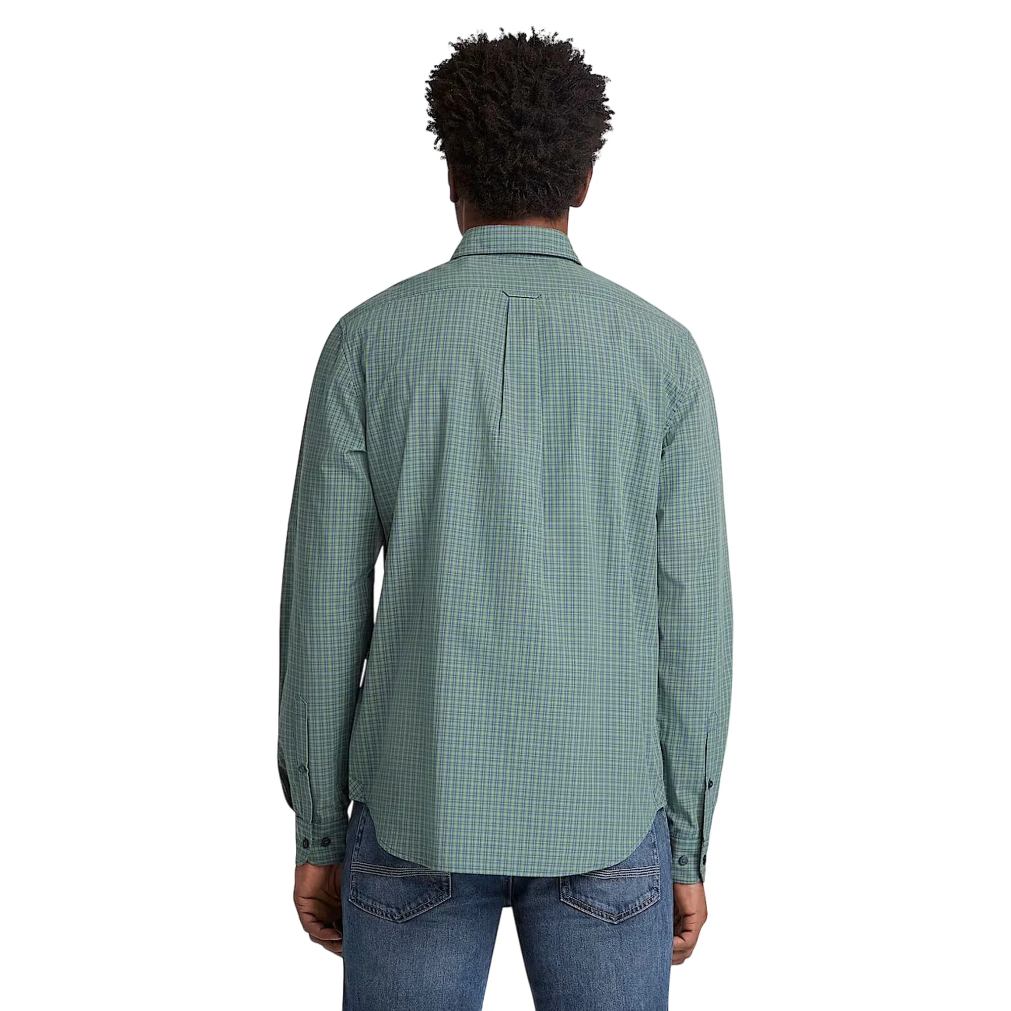 Camicia in cotone a micro quadri da uomo in verde scuro - Image 3