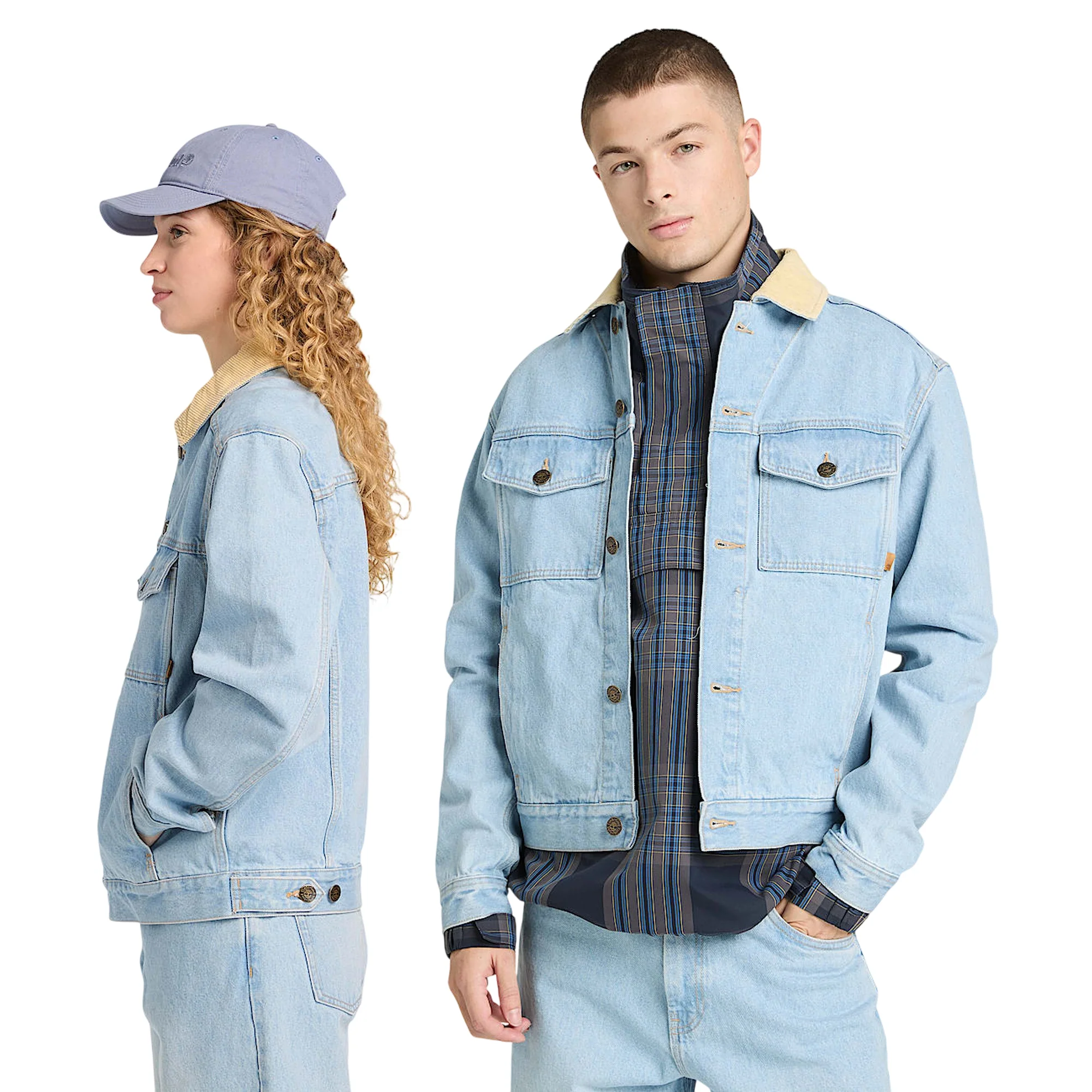 Giacca in denim Unisex con colletto in velluto a coste - Image 3
